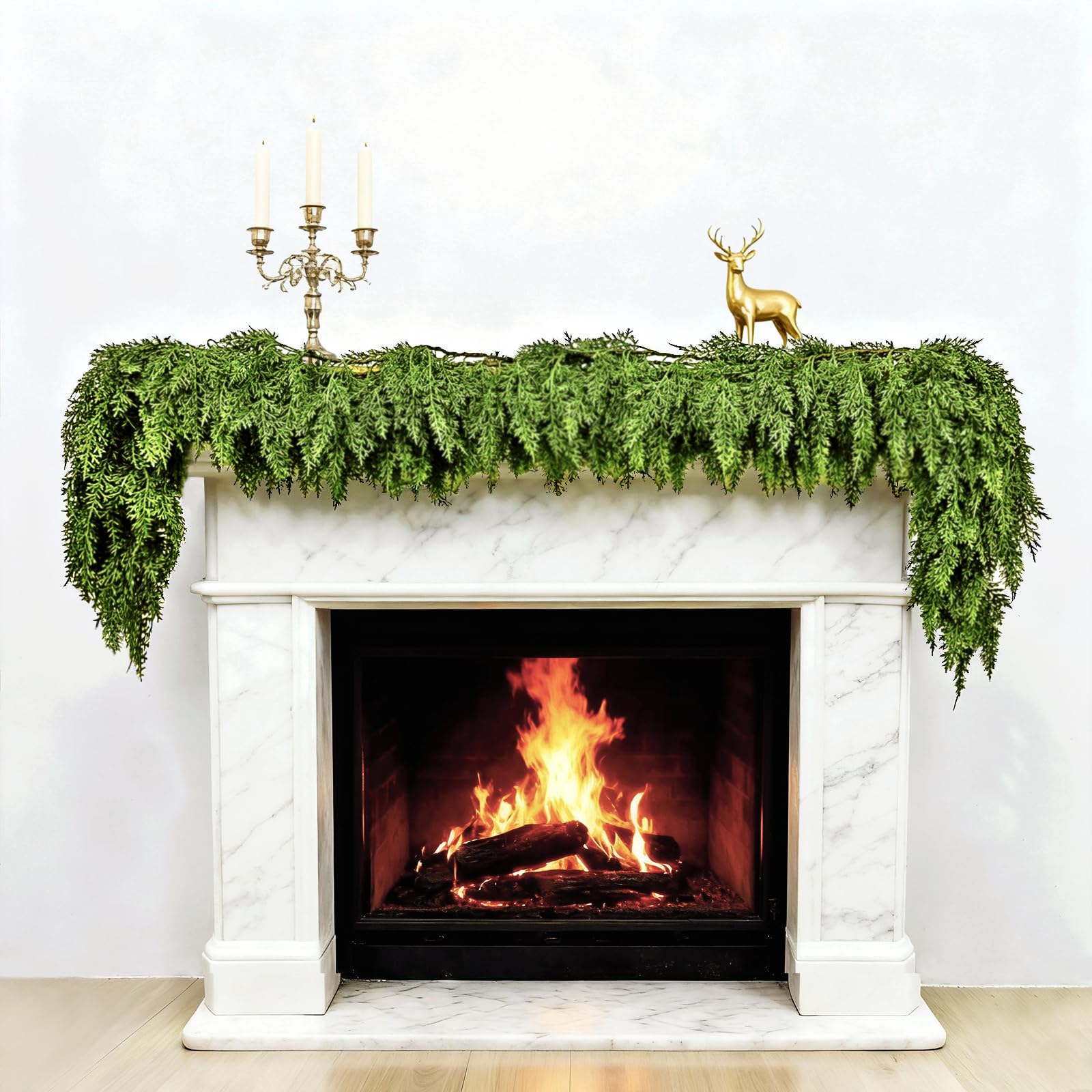 6FT Cedar Garland, Luxury 140 Tips Real Touch Christmas Garland, Artificial Winter Pine Garland for Mantle Table Stairs Wall, Outdoor Christmas Decorations Indoor Greenery Garlands Holiday Decorations