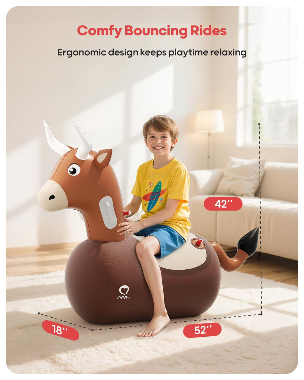 QPAU Inflatable Bouncy Dinosaur Toys 2 PCS with Hand Pump, Heavy Duty Giant Bouncy Pal, 220lbs Load Capacity, Ride On Bouncy Animal Hopper Toy, Indoor Outdoor Bouncers for Kids Girls Boys Ages 5+