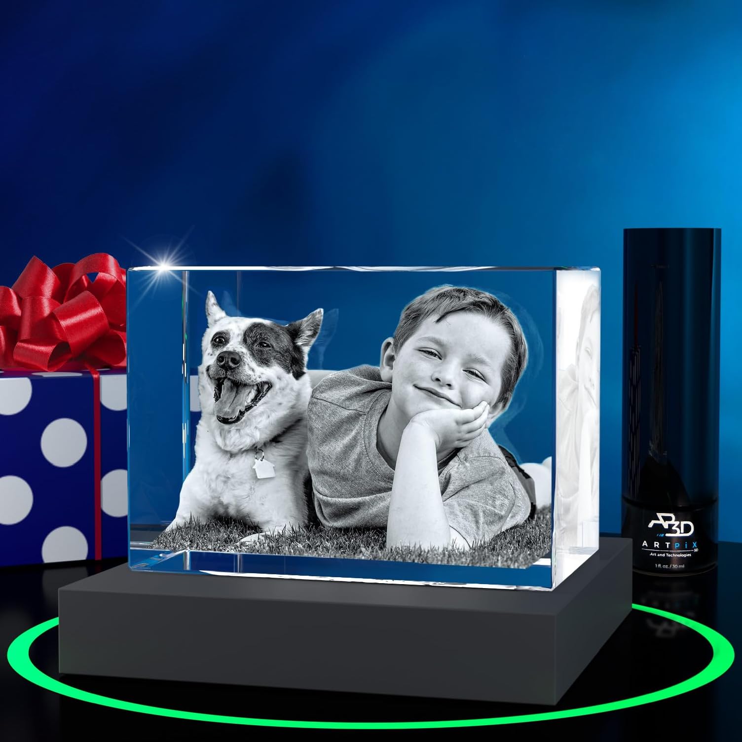 ArtPix 3D Crystal Photo, Personalized Dog Memorial Gifts with Your Own Photo for Dog Lovers, Pet Owners, 3D Laser Etched Picture, Engraved Crystal in Memory of Dog, Customized Gifts