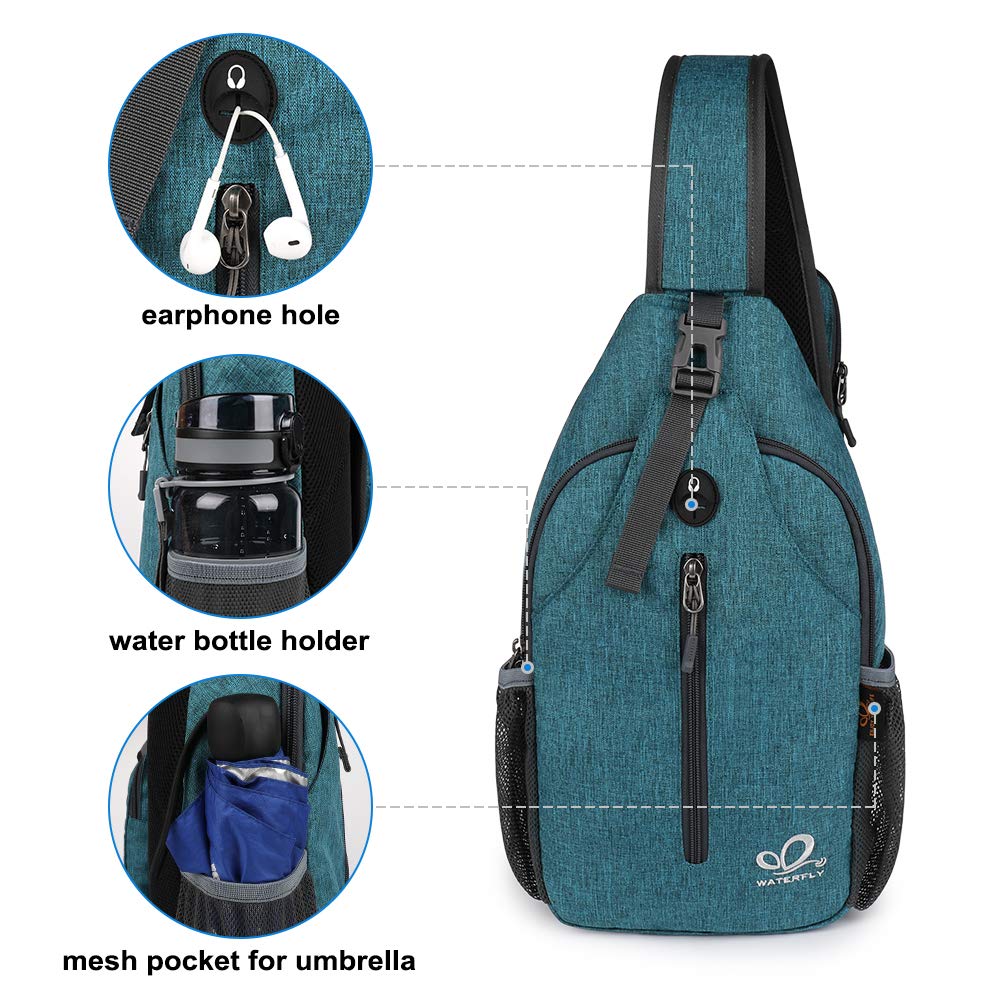 WATERFLY Crossbody Sling Backpack Sling Bag Travel Hiking Chest Bag Daypack (Black)