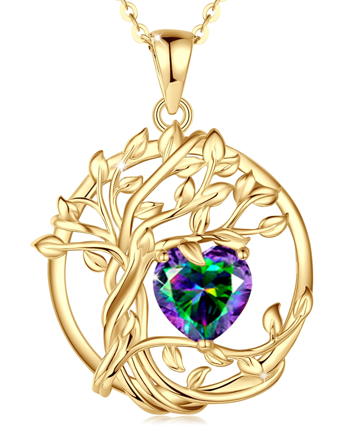 FANCIME Tree of life Birthstone necklace Sterling Silver Pendant Birthstone Necklace Gemstone Anniversary Birthday Jewelry Mothers Day Gifts for Mom Her Wife