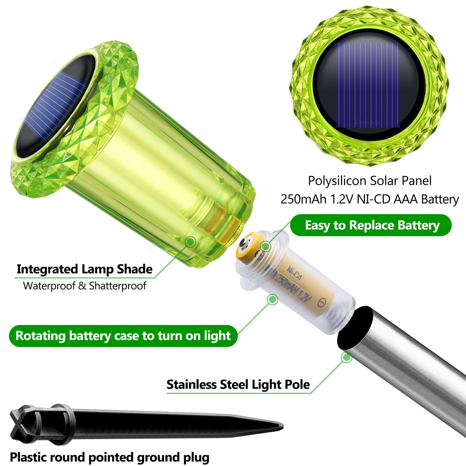 DenicMic Solar Lights Outdoor 10 Pack Waterproof 6000K Cold White LED Stainless Steel Stake Outside Lights for Yard Pathway Garden Driveway Walkway Landscape Path Lighting