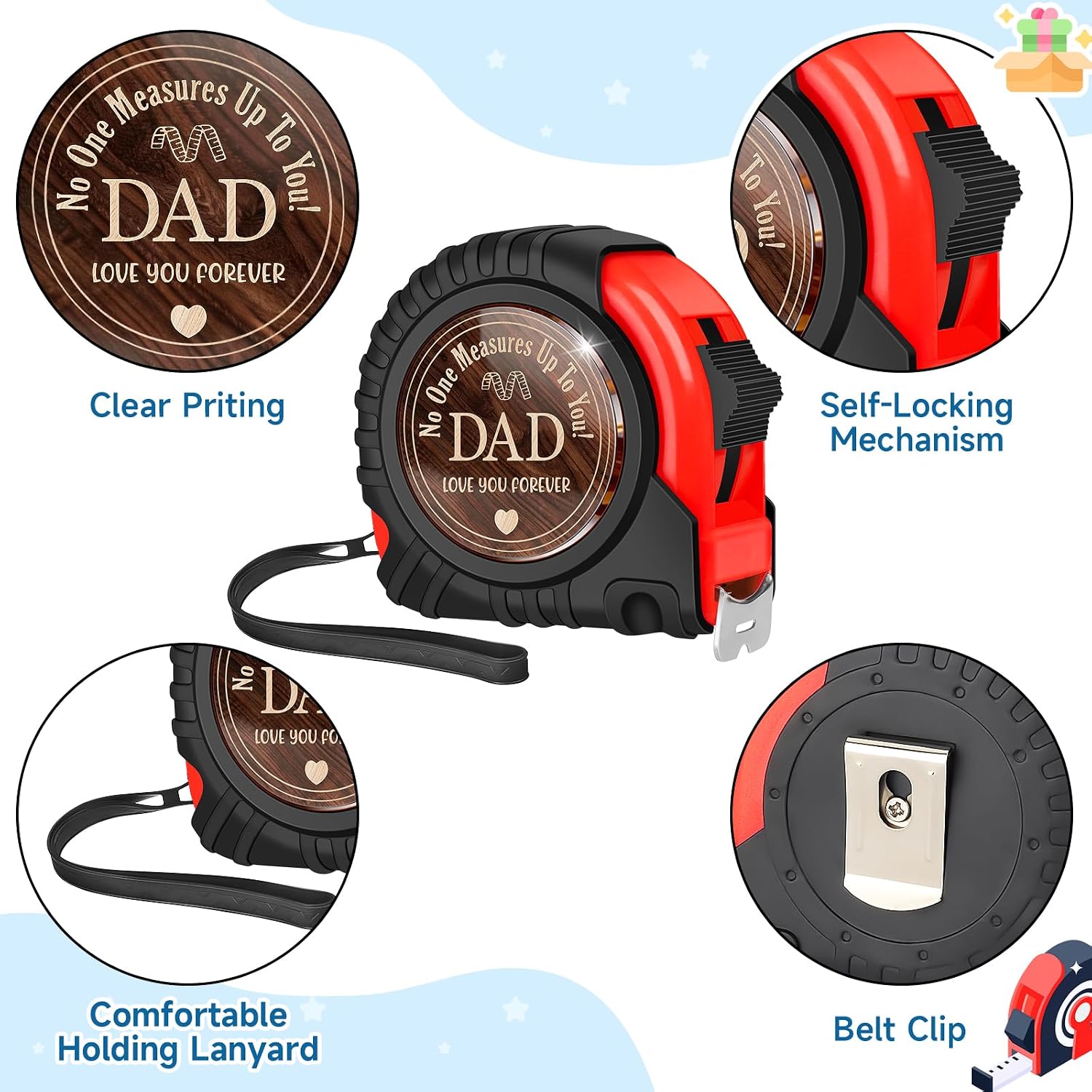 Gift for Dad Fathers Day Birthday Gifts from Daughter Son Kids Wife, New Step Dad Daddy Father in Law Presents Useful Stuff, Best Tool Gifts Woodworker Gifts Carpenter Gifts, Tape Measure 25 FT