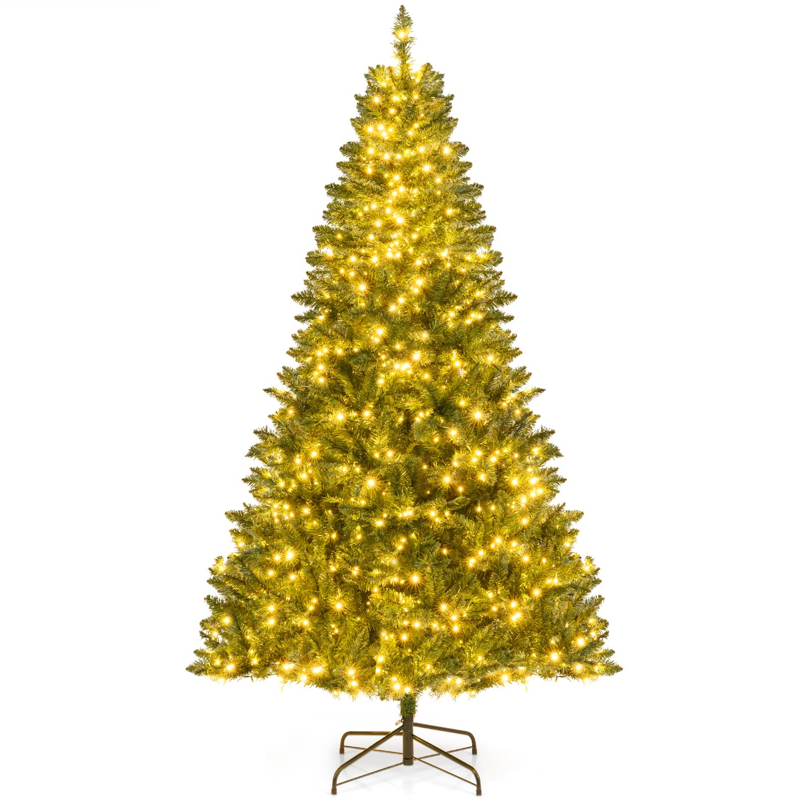 Goplus 7FT Pre-Lit Artificial Christmas Tree Auto-Spread/Close up Branches 11 Flash Modes with Multicolored 400 LED Lights & Metal Stand