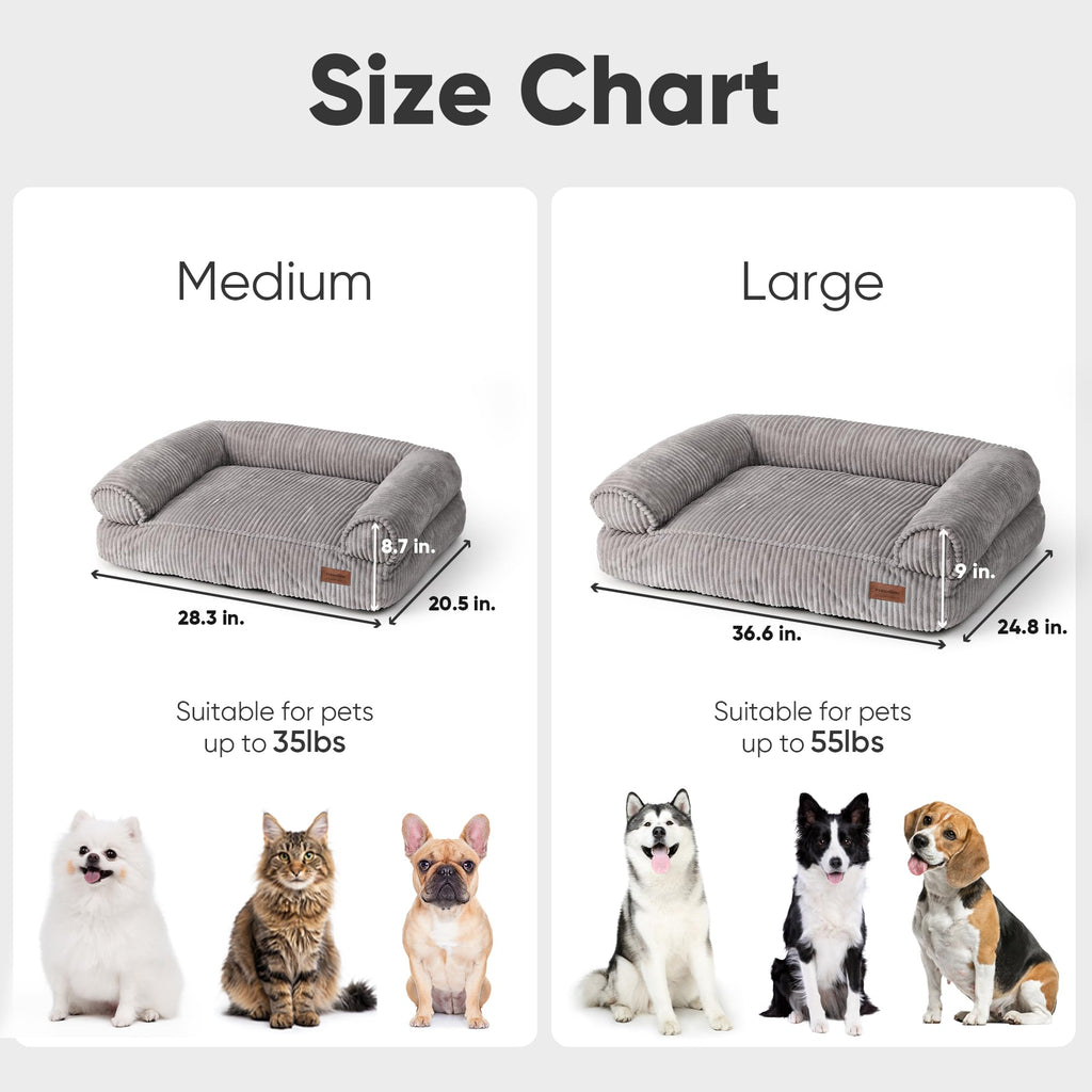 FUKUMARU Dog Couch Bed, Corduroy Cozy Cat Bed for Indoor Cats with Washable Cover, 28in Waterproof Orthopedic Dog Beds Sofa for Small Dogs and Large Cats, Cute Warm Cotton Pet Sofa, Green