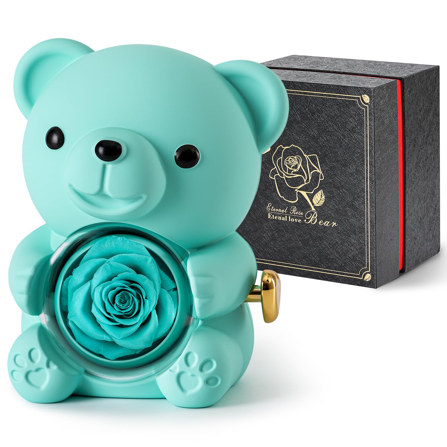 Cute Teddy Bear with Preserved Rose - A Real Rose Flower in Bear with Elegant Gift Box - Romantic Gift for Her in Mother's Day, Weddings, Anniversaries, and Bridal Showers (Red)