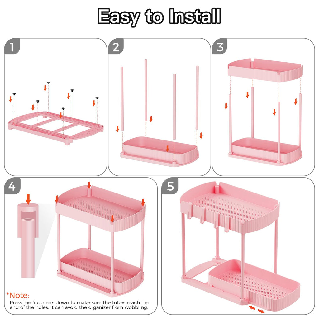 Ukeetap Multi-Purpose Pull-Out Storage Organizers, Under Sink/Cabinet Organizers and Storage for Bathroom & Kitchen, Black, 12.8 Inches, 2 Packs