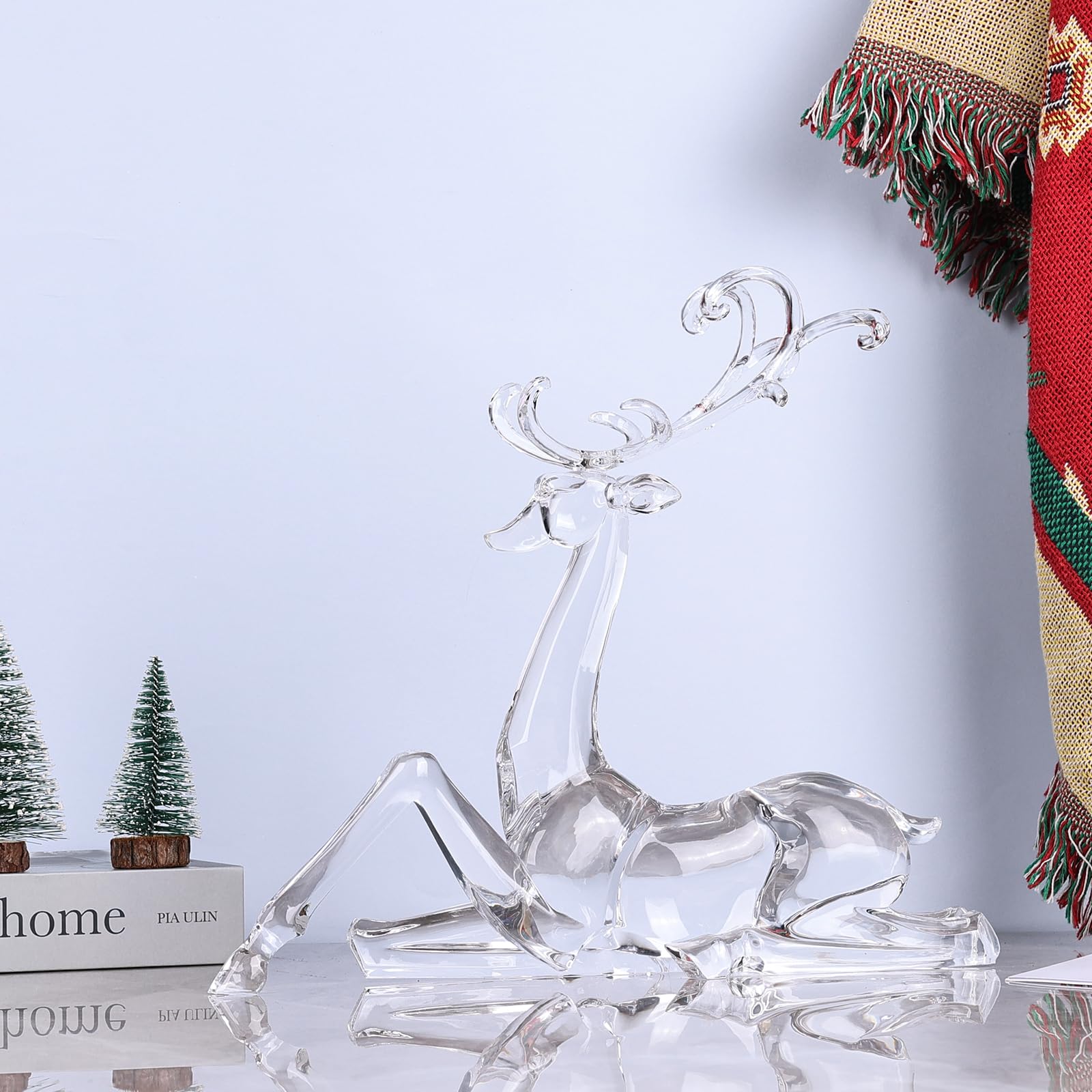 18" Tall Acrylic Christmas Reindeer Figurine - Elegant Clear Large Reindeer Ornaments for Christmas Indoor Decor, Holiday Centerpiece, Living Room, Fireplace, Table Display (Gold Standing Reindeer)