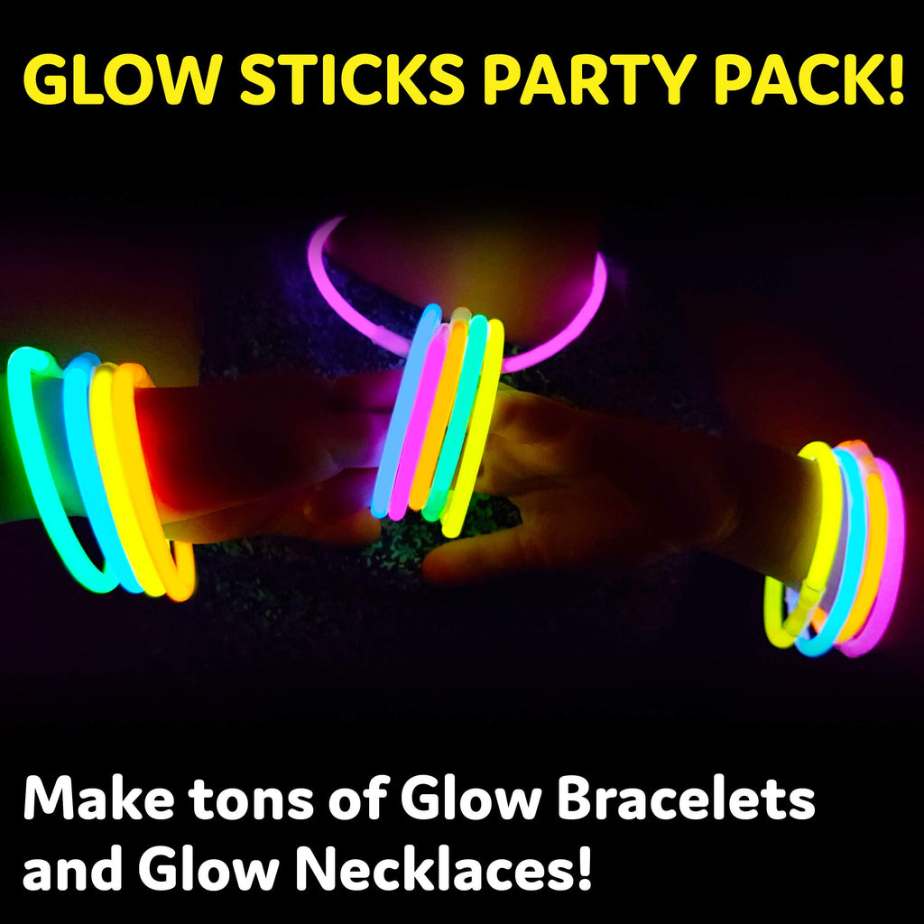 Party Sticks Glow Sticks Jewelry Bulk Party Favors 300pk and Connectors - 8" Glow in the Dark Party Supplies, Neon Party Glow Necklaces and Glow Bracelets for Kids and Adults