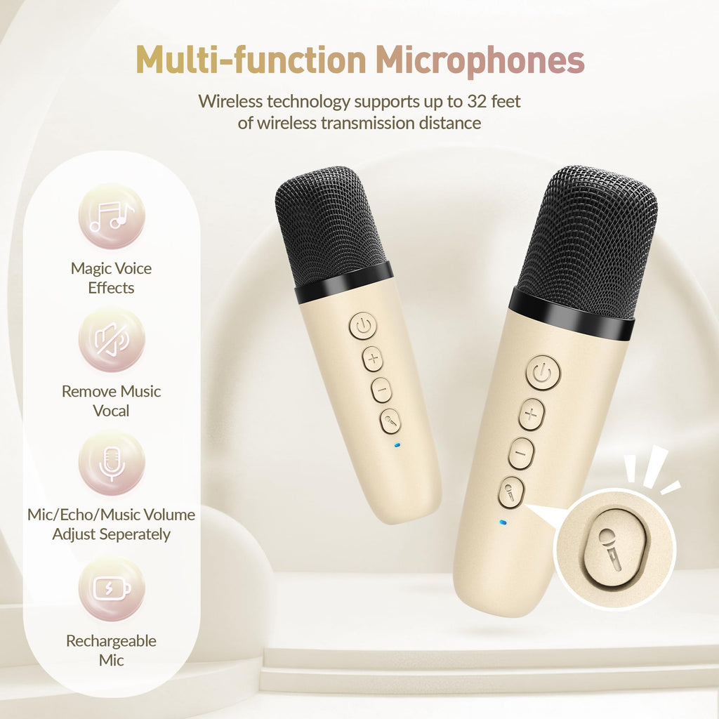 Mini Karaoke Machine, Portable Bluetooth Karaoke Speaker with 2 Wireless Microphones and Party Lights for Kids and Adults, Birthday Gifts for Girls Boys Family Home Party