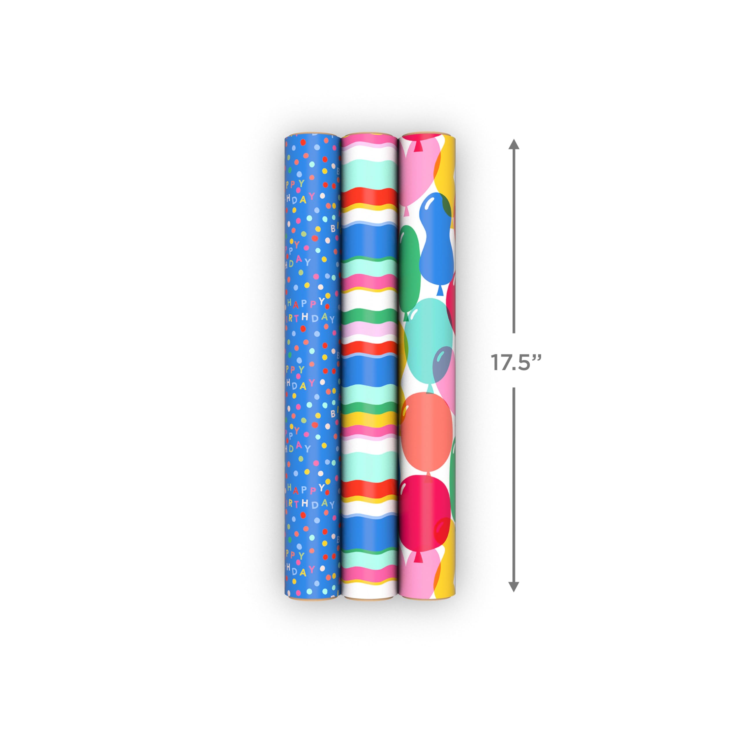 Hallmark All Occasion Wrapping Paper Bundle with Cut Lines on Reverse (Pack of 6; 180 sq. ft. ttl.) Solids, Polka Dots & Stripes for Birthdays, Easter, Mothers Day, Weddings, Baby Showers (5JXW1746)