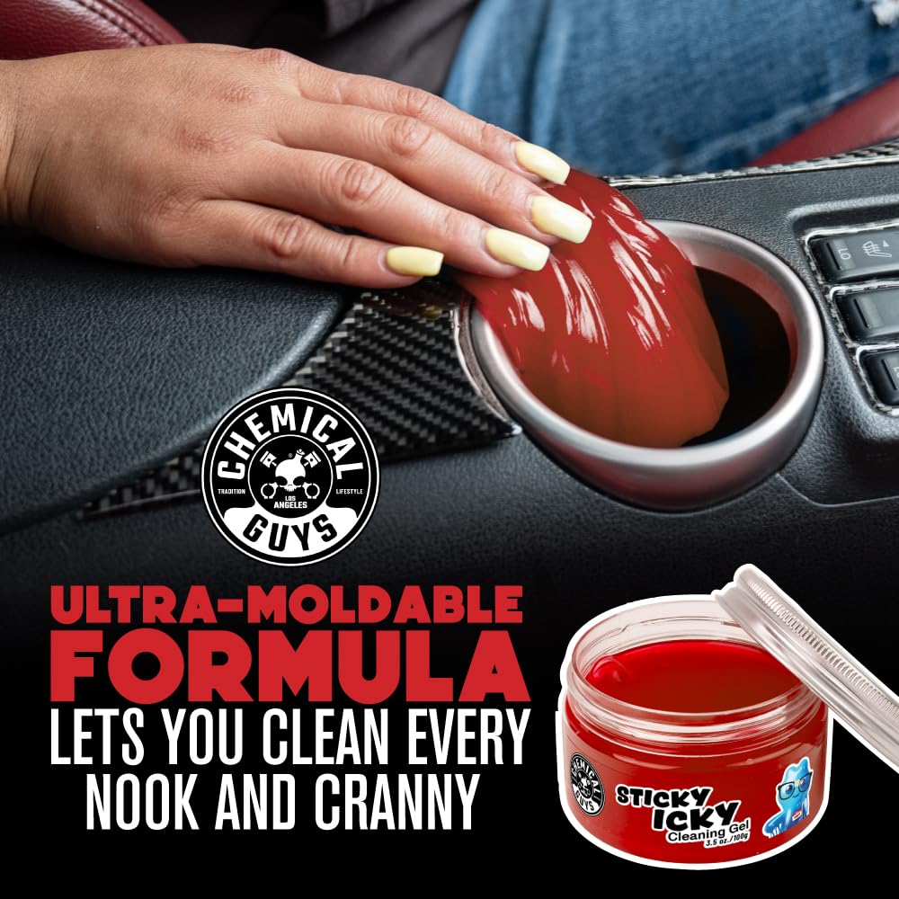 Chemical Guys Sticky Icky Car Cleaning Gel, Green Apple, Interior Car Cleaner, Reusable Automotive Crevice & Interior Dust Cleaner for Air Vents, Consoles, Cup Holders & Keyboards, 4 Pack (100g Each)