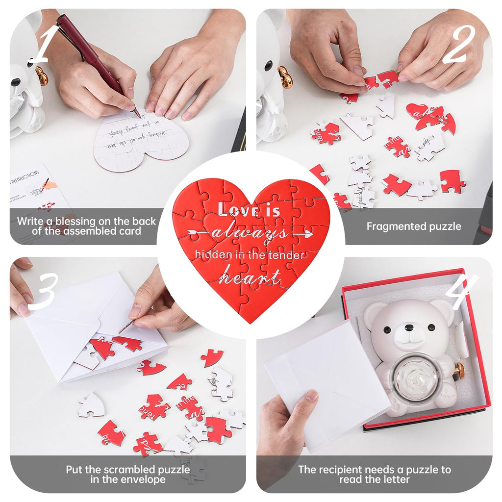 Cute Teddy Bear with Preserved Rose - A Real Rose Flower in Bear with Elegant Gift Box - Romantic Gift for Her in Mother's Day, Weddings, Anniversaries, and Bridal Showers (Red)