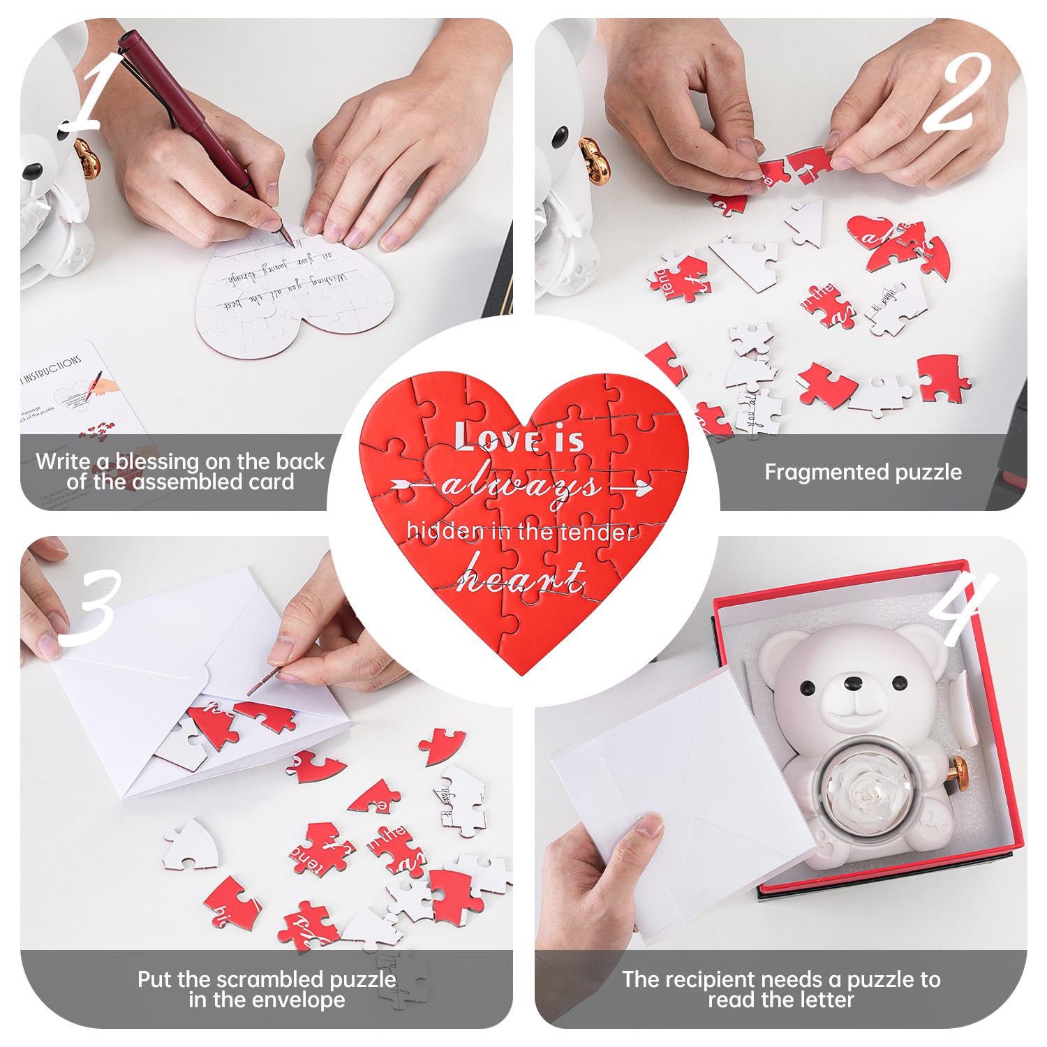 Cute Teddy Bear with Preserved Rose - A Real Rose Flower in Bear with Elegant Gift Box - Romantic Gift for Her in Mother's Day, Weddings, Anniversaries, and Bridal Showers (Red)