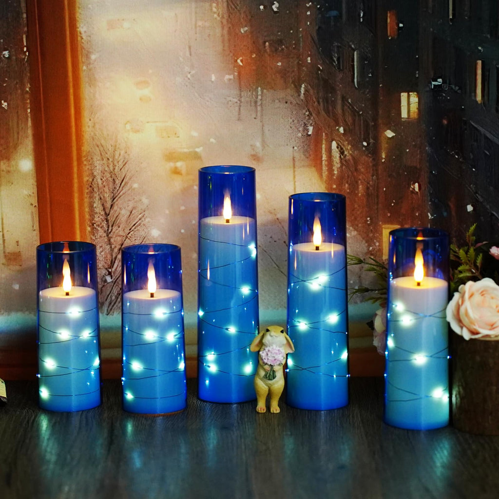kakoya Flameless LED Candles with Timer 5 Pc Flickering Flameless Candles for Romantic Ambiance and Home Decoration Stable Acrylic Shell,with Embedded Star String，Battery Operated Candles（Red）