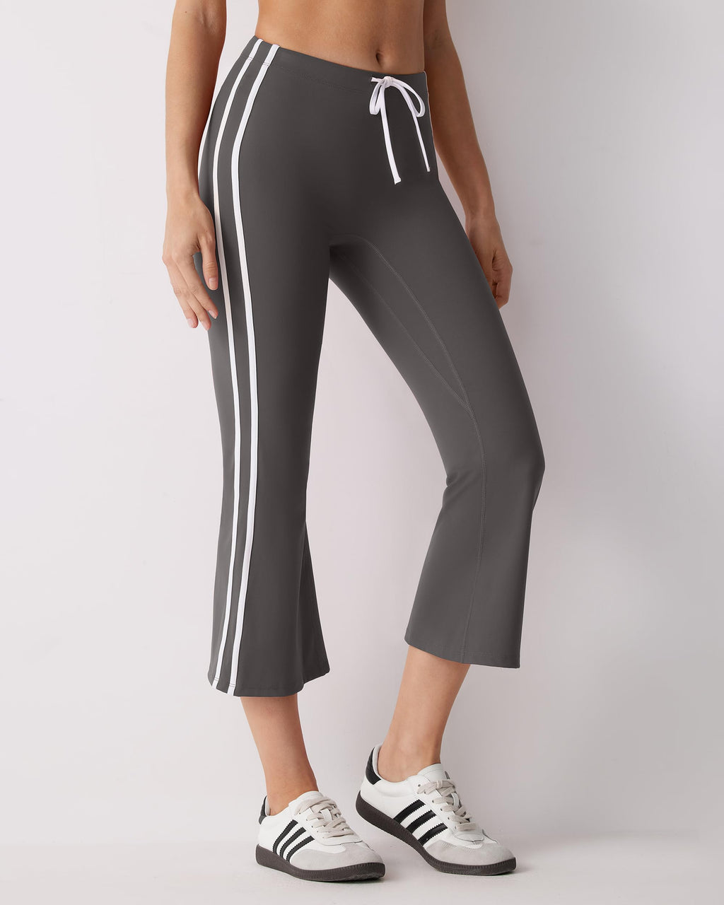 MOOSLOVER Women Flare Capri Yoga Pants High Waisted Side Stripe Drawstring Bootcut Flared Cropped Leggings