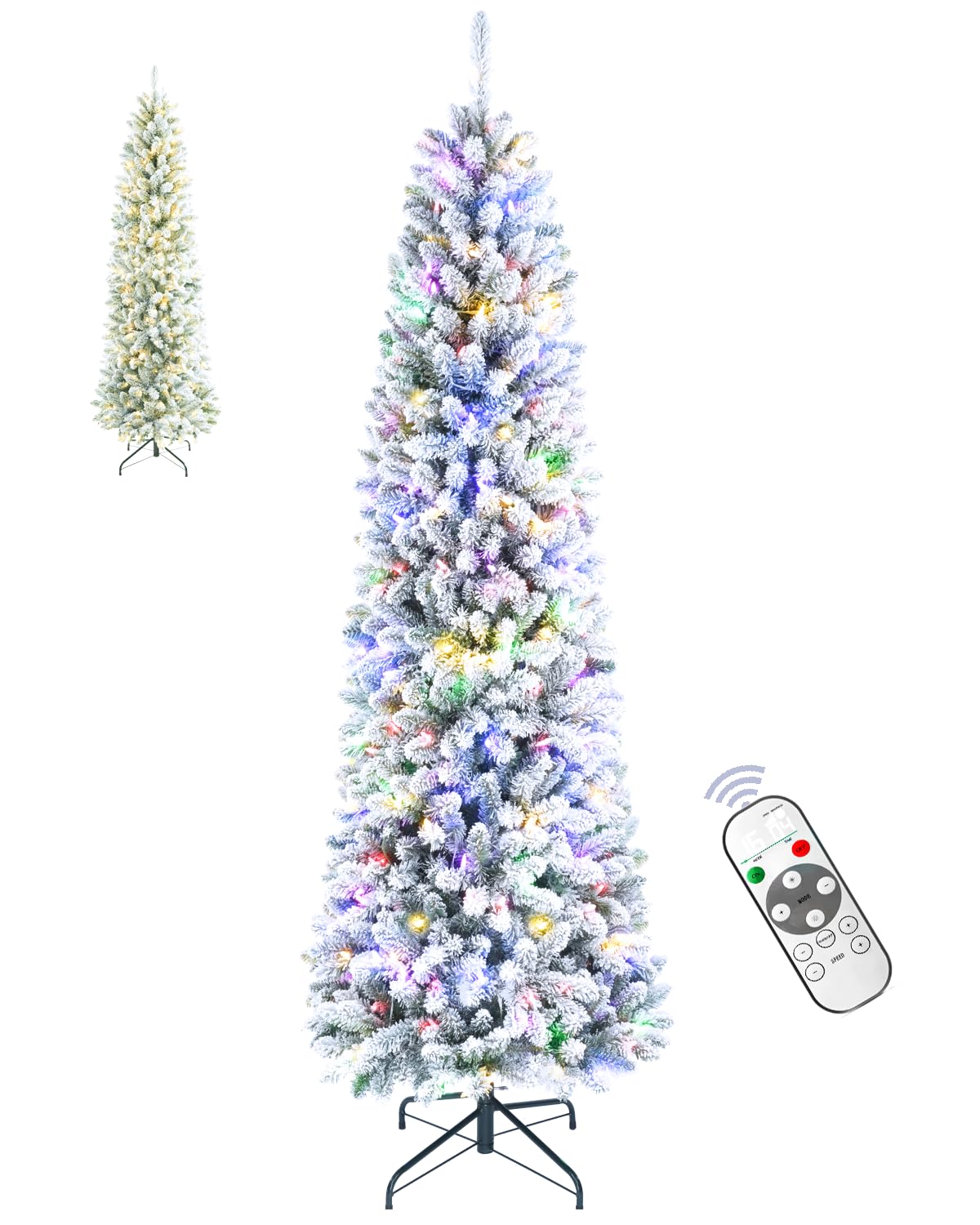 6 FT Pre-lit Christmas Tree Spruce with Remote Control, 300 Warm White Multi-Color Changing LED Lights, Artificial Hinged/Feel Real/Realistic for Home, Holiday Decoration Dual Color LED