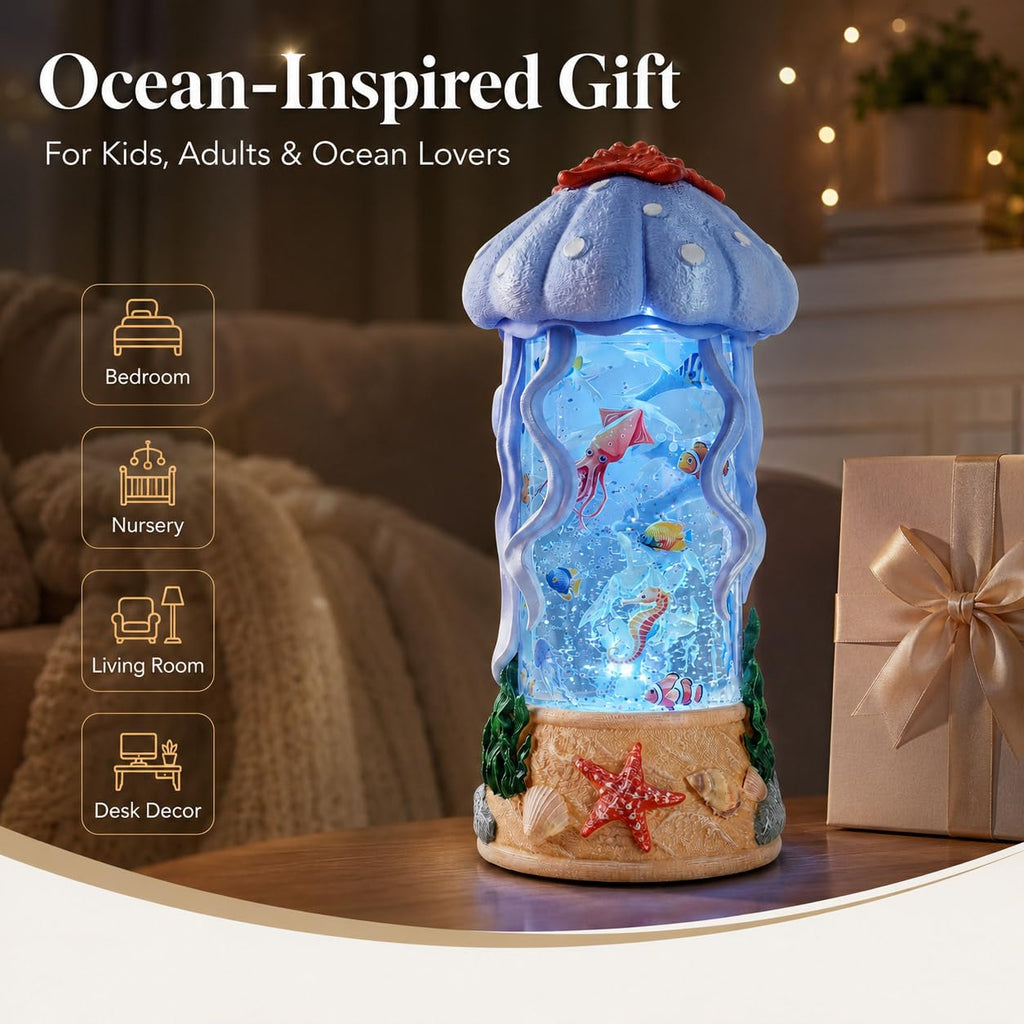 Fall Snow Globe Lantern with Swirling Maple Leaves, 9.45 Inch Autumn Water Lantern with 6 Hours Timer, USB & Battery Powered Thanksgiving Tabletop Home Decor