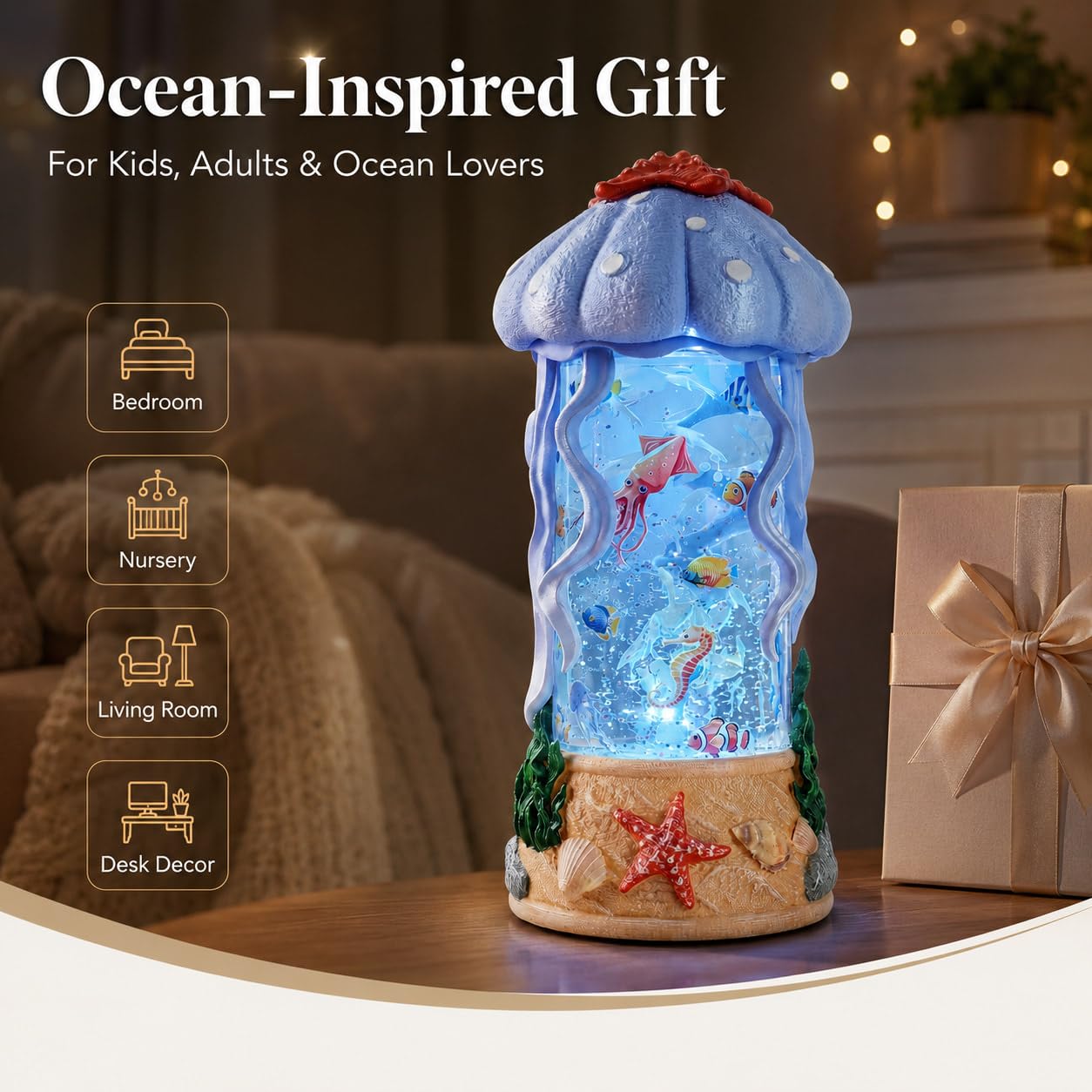 Fall Snow Globe Lantern with Swirling Maple Leaves, 9.45 Inch Autumn Water Lantern with 6 Hours Timer, USB & Battery Powered Thanksgiving Tabletop Home Decor