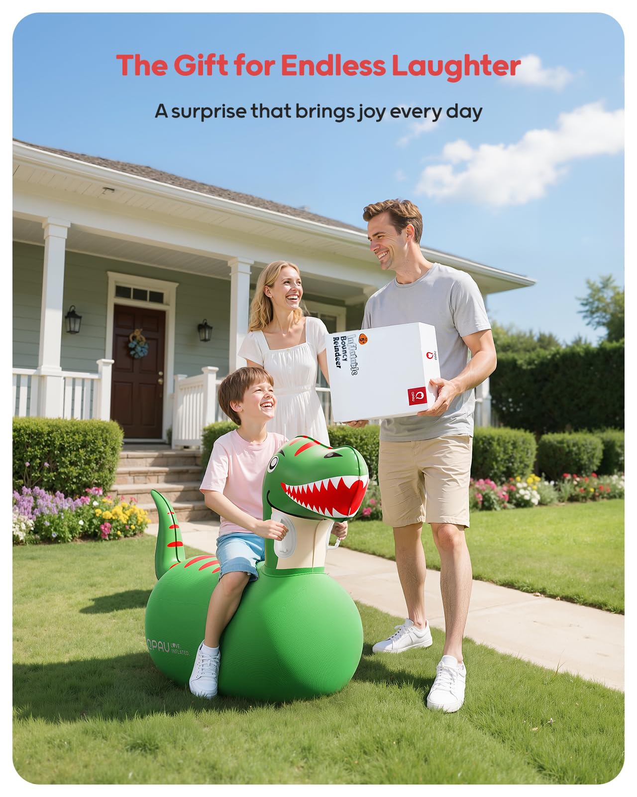 QPAU Inflatable Bouncy Dinosaur Toys 2 PCS with Hand Pump, Heavy Duty Giant Bouncy Pal, 220lbs Load Capacity, Ride On Bouncy Animal Hopper Toy, Indoor Outdoor Bouncers for Kids Girls Boys Ages 5+