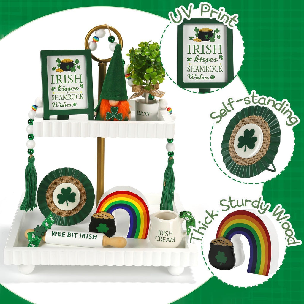 Christmas Decorations 8 PCS Tiered Tray Decor Set, Cute Tabletop Christmas Decor for Home Office Shelf Mantel Coffee Bar Xmas Table Centerpieces Tray Objects Holiday Decoration Set
