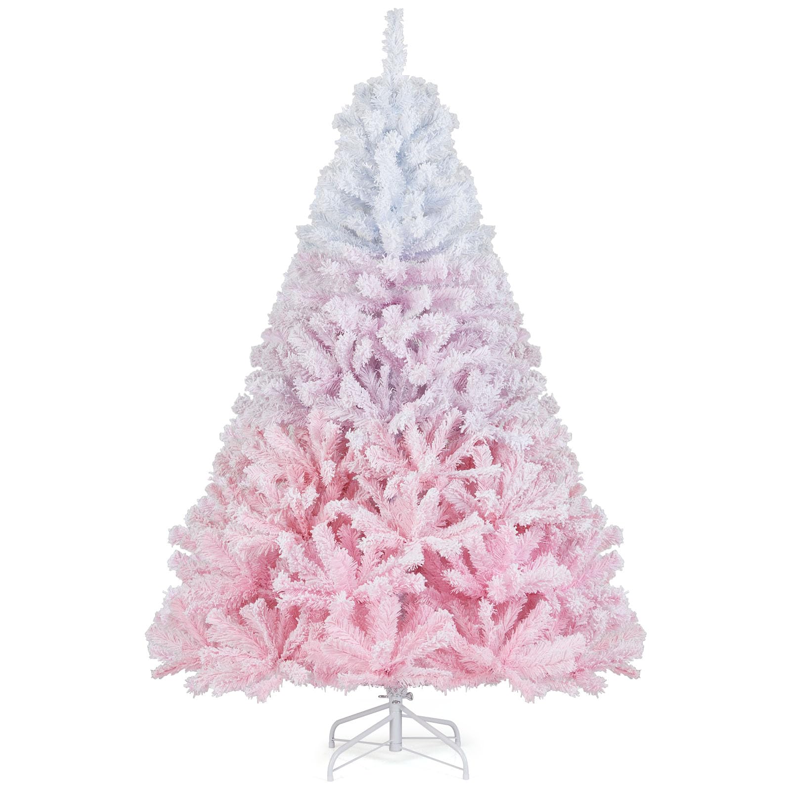 Goplus 7FT Pre-Lit Artificial Christmas Tree Auto-Spread/Close up Branches 11 Flash Modes with Multicolored 400 LED Lights & Metal Stand