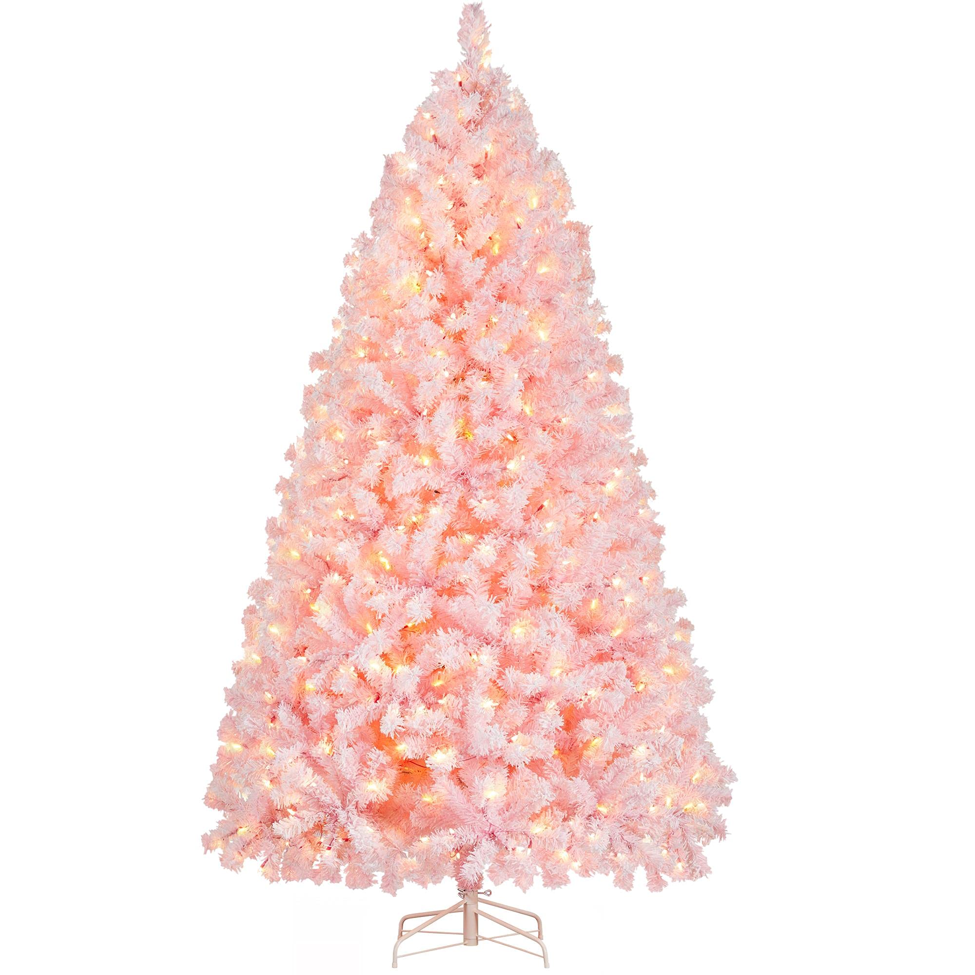 Yaheetech 6ft Snow Flocked Pre-lit Christmas Tree with 250 Warm White Lights, 820 Lush Branch Tips & Quick-Assembly Hinged Design, Full Artificial Xmas Tree for Winter Holiday Décor, Green & White