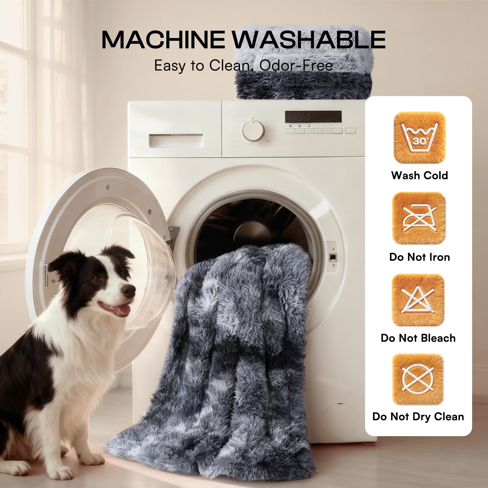 Luciphia Large Waterproof Dog Blanket for Pet Washable Liquid Proof Bed Intimacy Protection Shaggy Plush Calming Long Faux Fur Couch Cover Calming Cat Throw Blankets, Tie-dye Grey, 50" x 60"