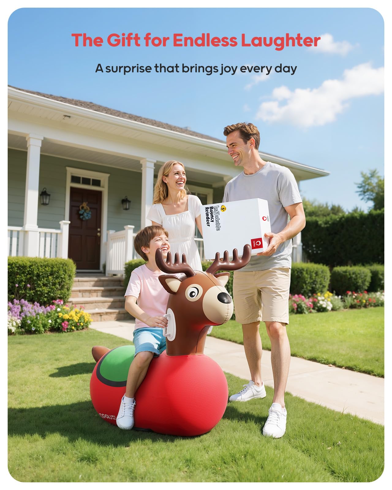 QPAU Inflatable Bouncy Dinosaur Toys 2 PCS with Hand Pump, Heavy Duty Giant Bouncy Pal, 220lbs Load Capacity, Ride On Bouncy Animal Hopper Toy, Indoor Outdoor Bouncers for Kids Girls Boys Ages 5+