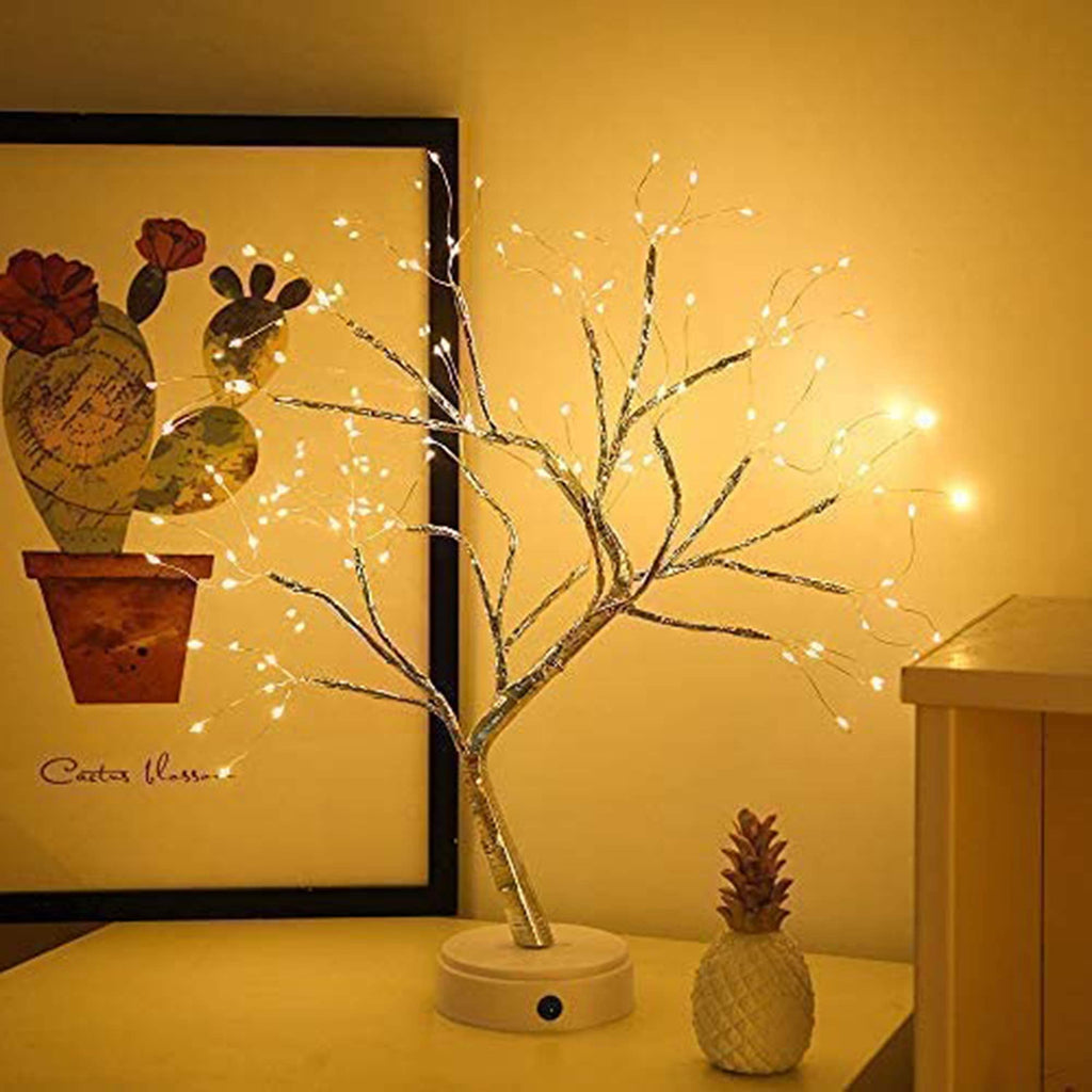 FuChsun Tabletop Bonsai Tree Light 108 LED Fairy Artificial Tree Lamp fot Room Party Home Centerpieces Decoration, Battery/USB Operated (Galaxy Glow Silver Branch)