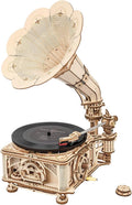 RoWood 3D Wooden Puzzle Music Record Player, Classical Mechanical Model Kit to Build, Best Gift for Adults - Gramophone