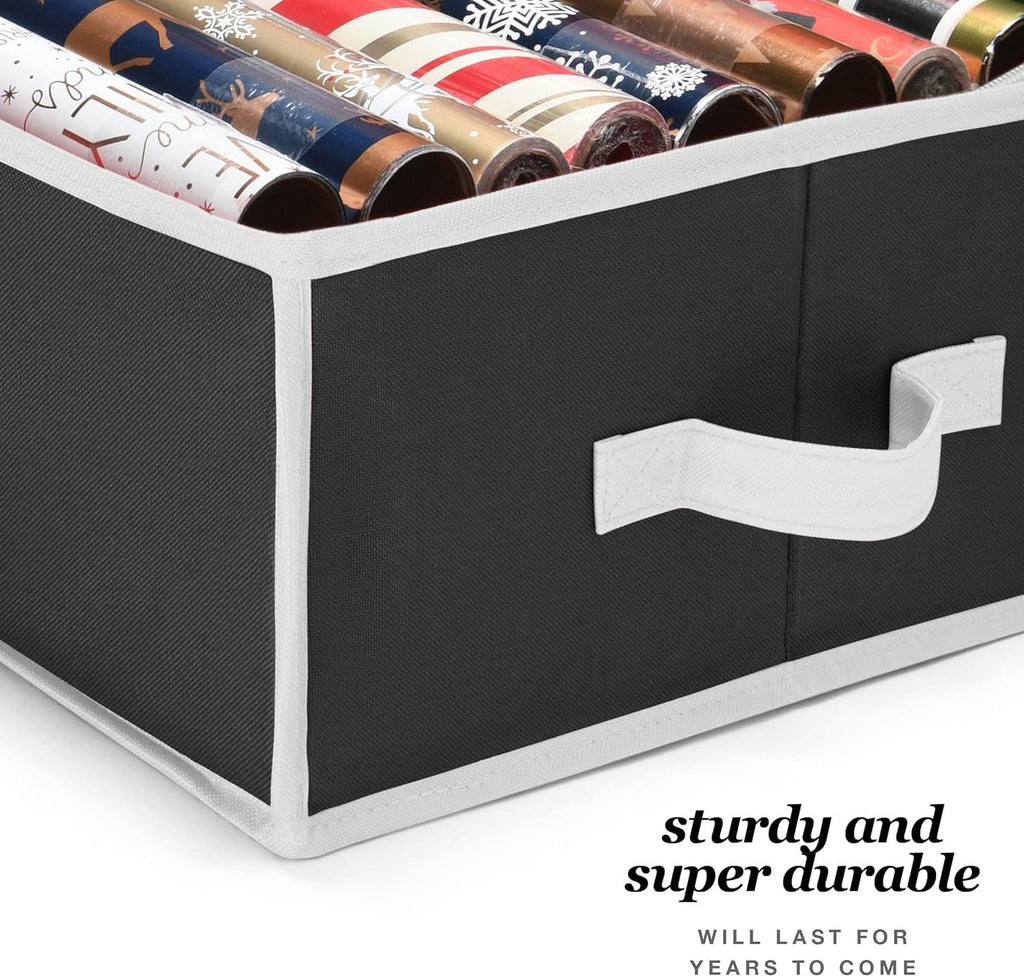 Premium Wrapping Paper Organizer Storage | Gift Wrap Holder With Extra Pockets for Christmas Decorations, Reinforced Handles, Heavy Duty, Ultra-Durable, Tear-Proof Fabric - Fits Up to 27 Rolls (Red)