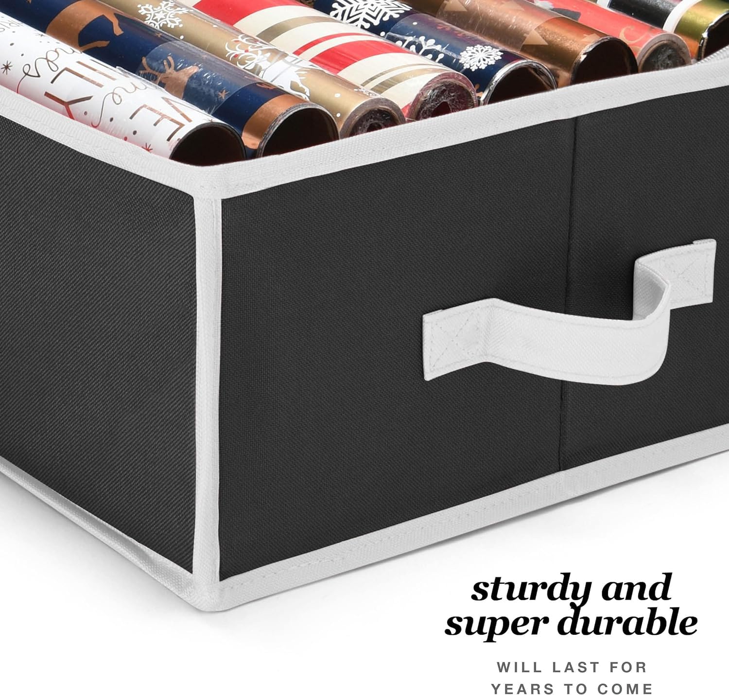 Premium Wrapping Paper Organizer Storage | Gift Wrap Holder With Extra Pockets for Christmas Decorations, Reinforced Handles, Heavy Duty, Ultra-Durable, Tear-Proof Fabric - Fits Up to 27 Rolls (Red)