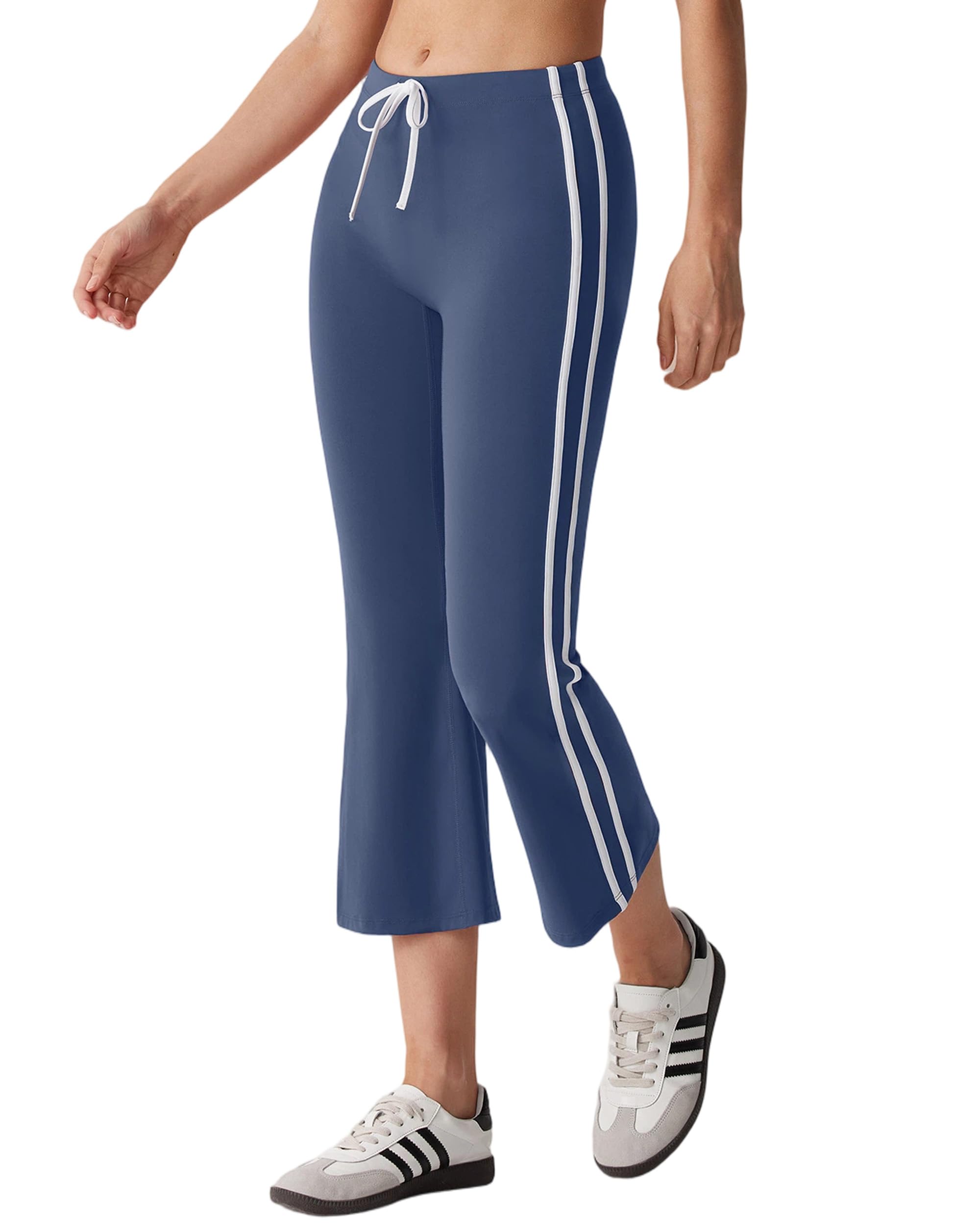 MOOSLOVER Women Flare Capri Yoga Pants High Waisted Side Stripe Drawstring Bootcut Flared Cropped Leggings