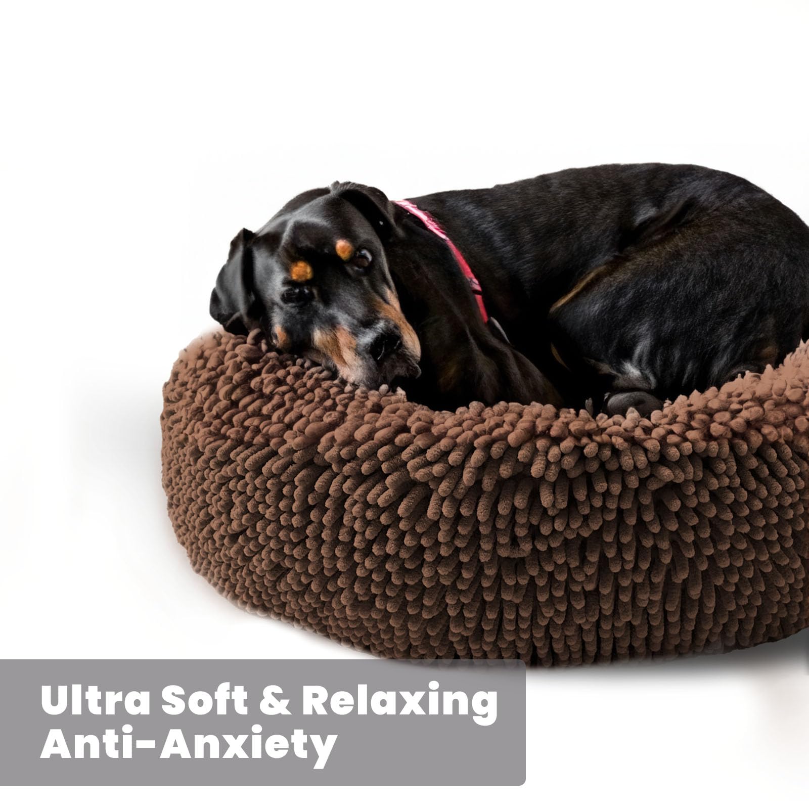 Muddy Mat® Cloud K-9 Bed for Dogs & Cats, Soft & Relaxing Donut Dog Bed, Chenille Material, Removable Cover, Washable & Dryer Safe–Black Small(25'x25')