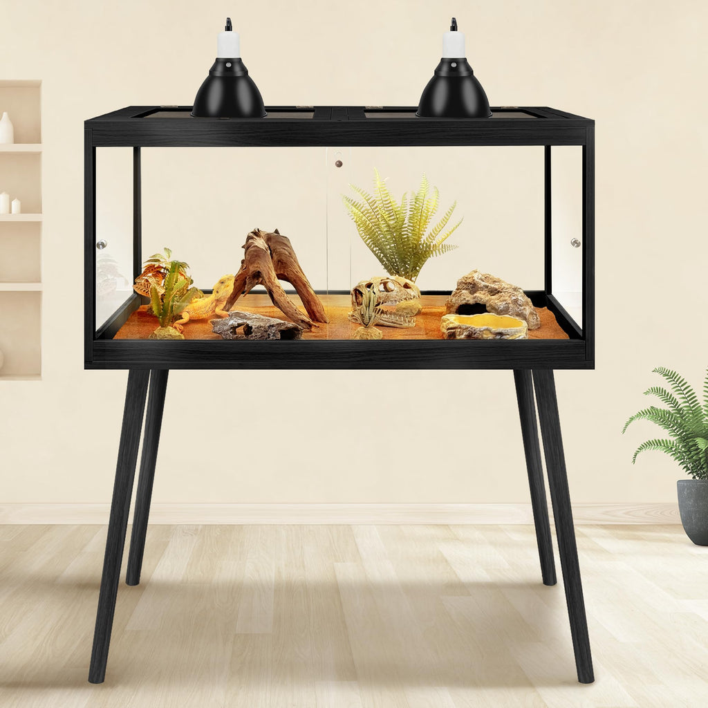 PROLEE Reptile Enclosure with Leg, 35 Gallons Bearded Dragon Tank, Tempered Glass Lizard Tank with Metal Mesh Tops and Lockable Door, Spacious Reptile Habitat for Snake,Lizard (Oak)