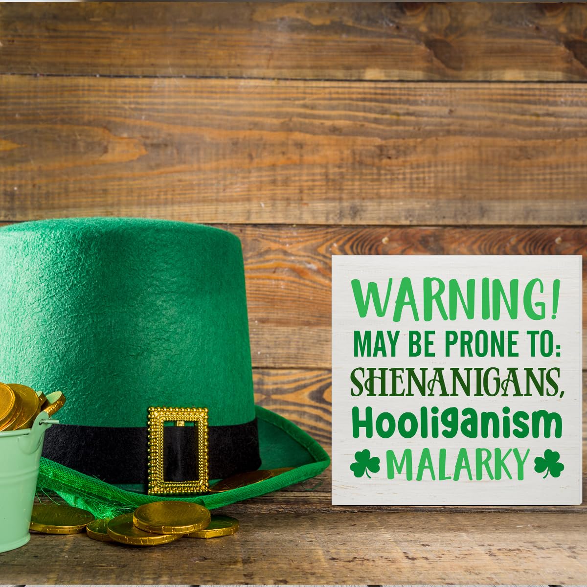 Dumyum St. Patrick's Day Decorative Sign, Wooden, 5 Inches x 5 Inches, Green, Rustic, Tabletop or Wall Mount