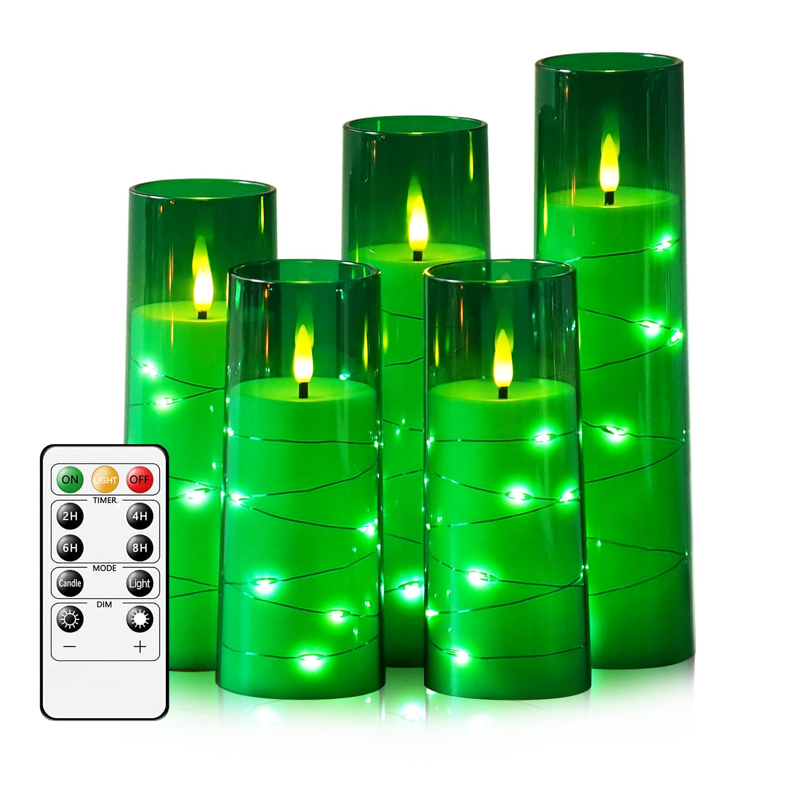 kakoya Flameless LED Candles with Timer 5 Pc Flickering Flameless Candles for Romantic Ambiance and Home Decoration Stable Acrylic Shell,with Embedded Star String，Battery Operated Candles（Red）