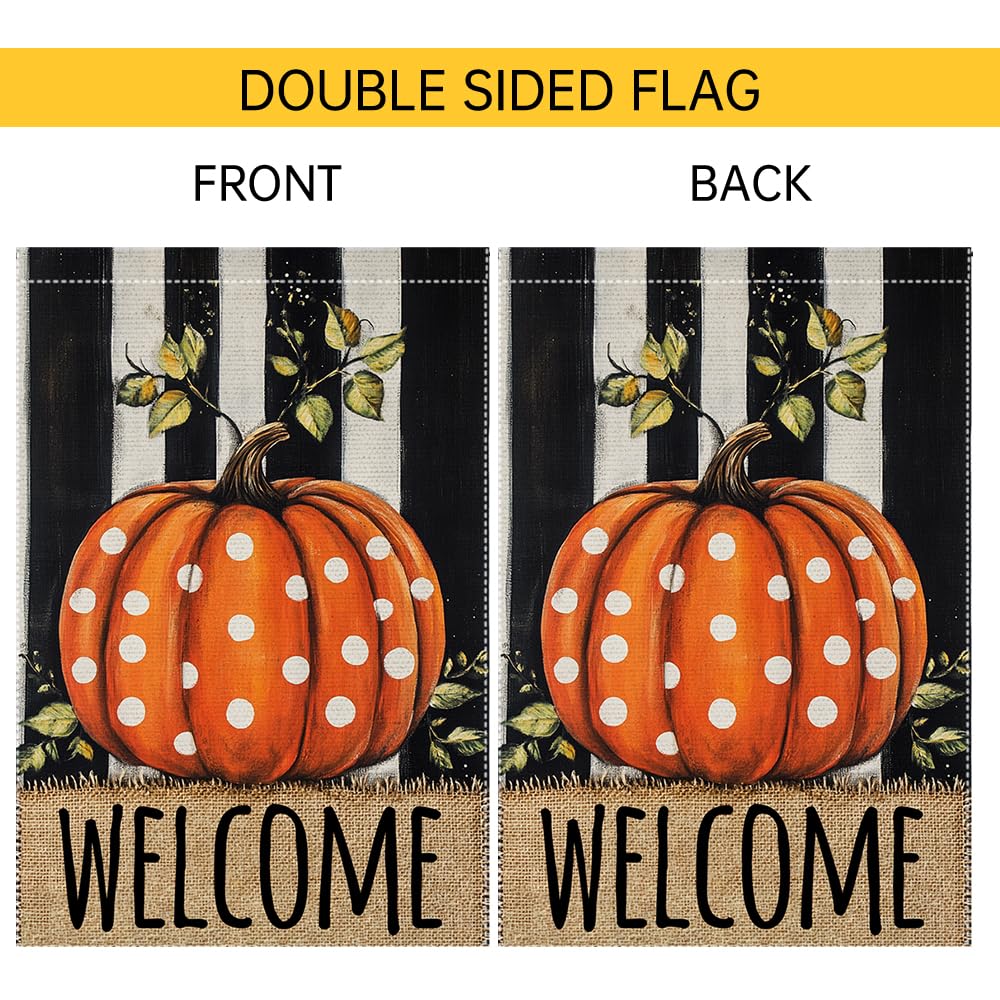 Fall Garden Flag For Outdoor Decor Thanksgiving Garden Flags Autumn Stained Glass Pumpkin Maple Leaf Double Sided Small Burlap Outside Porch Lawn Yard Flags Decorations 12.5x18 Inch