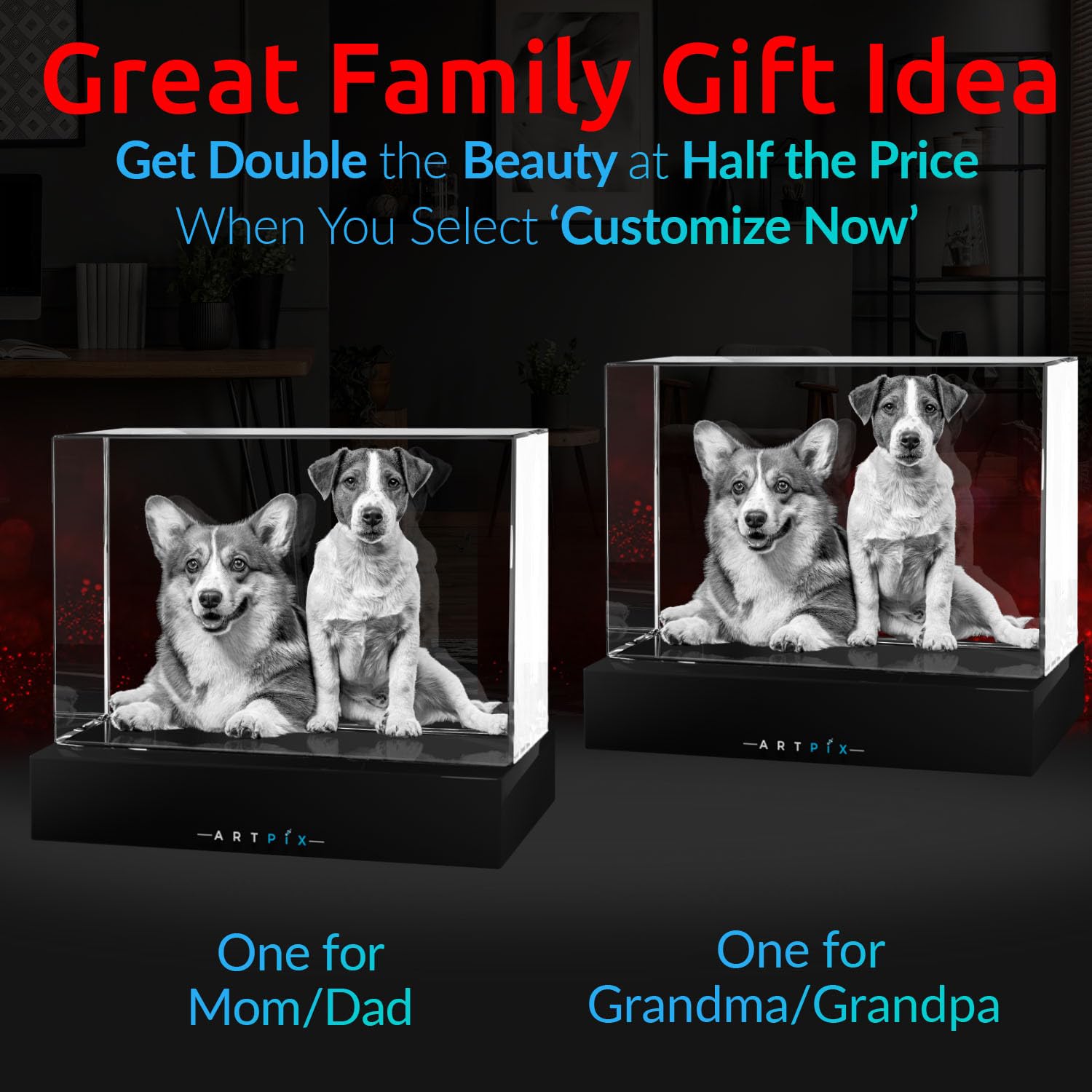 ArtPix 3D Crystal Photo, Personalized Dog Memorial Gifts with Your Own Photo for Dog Lovers, Pet Owners, 3D Laser Etched Picture, Engraved Crystal in Memory of Dog, Customized Gifts