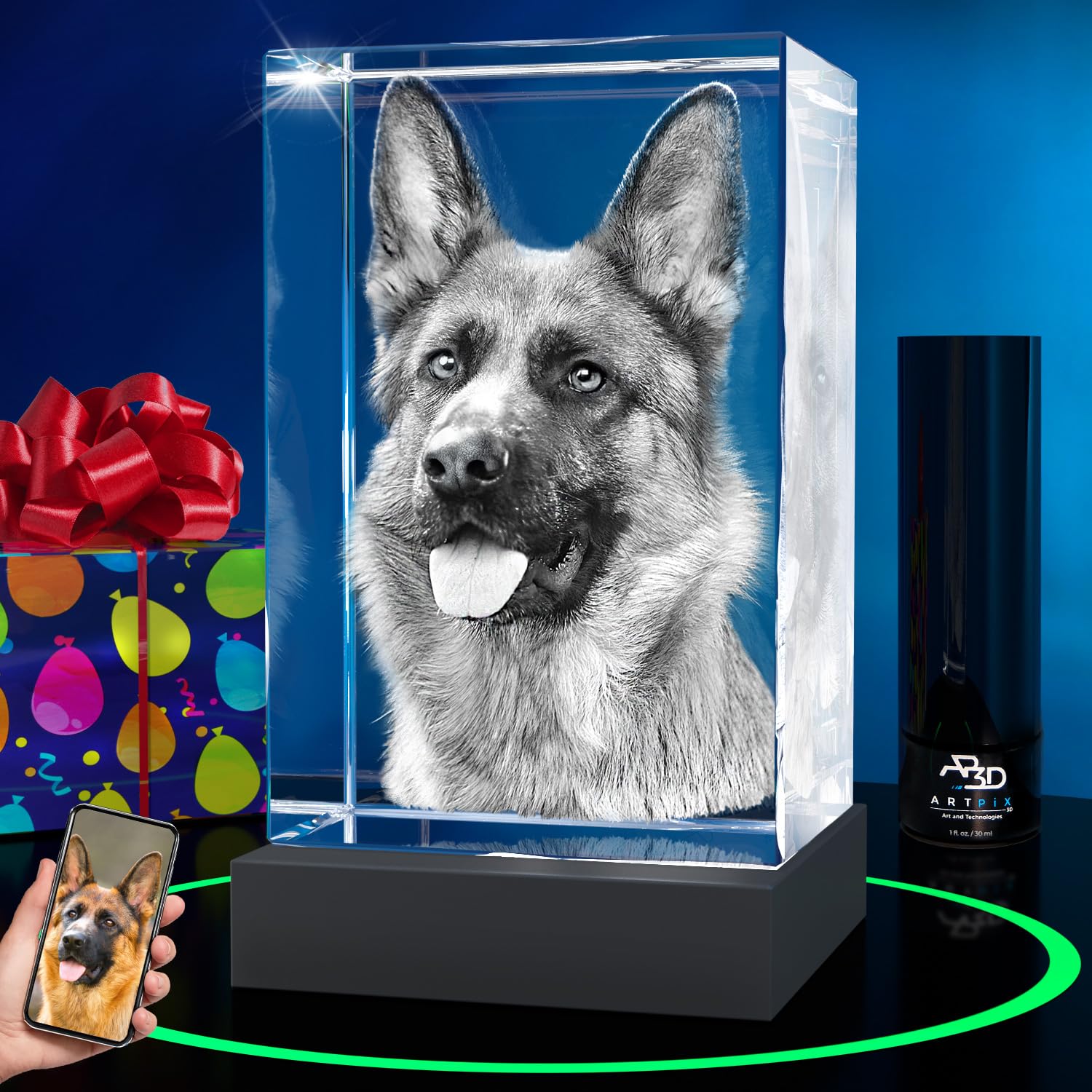 ArtPix 3D Crystal Photo, Personalized Dog Memorial Gifts with Your Own Photo for Dog Lovers, Pet Owners, 3D Laser Etched Picture, Engraved Crystal in Memory of Dog, Customized Gifts