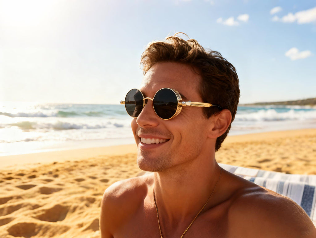 FEISEDY Retro Gothic Steampunk Sunglasses Round Metal Frame Punk Circle Inspired Shade Men B1857