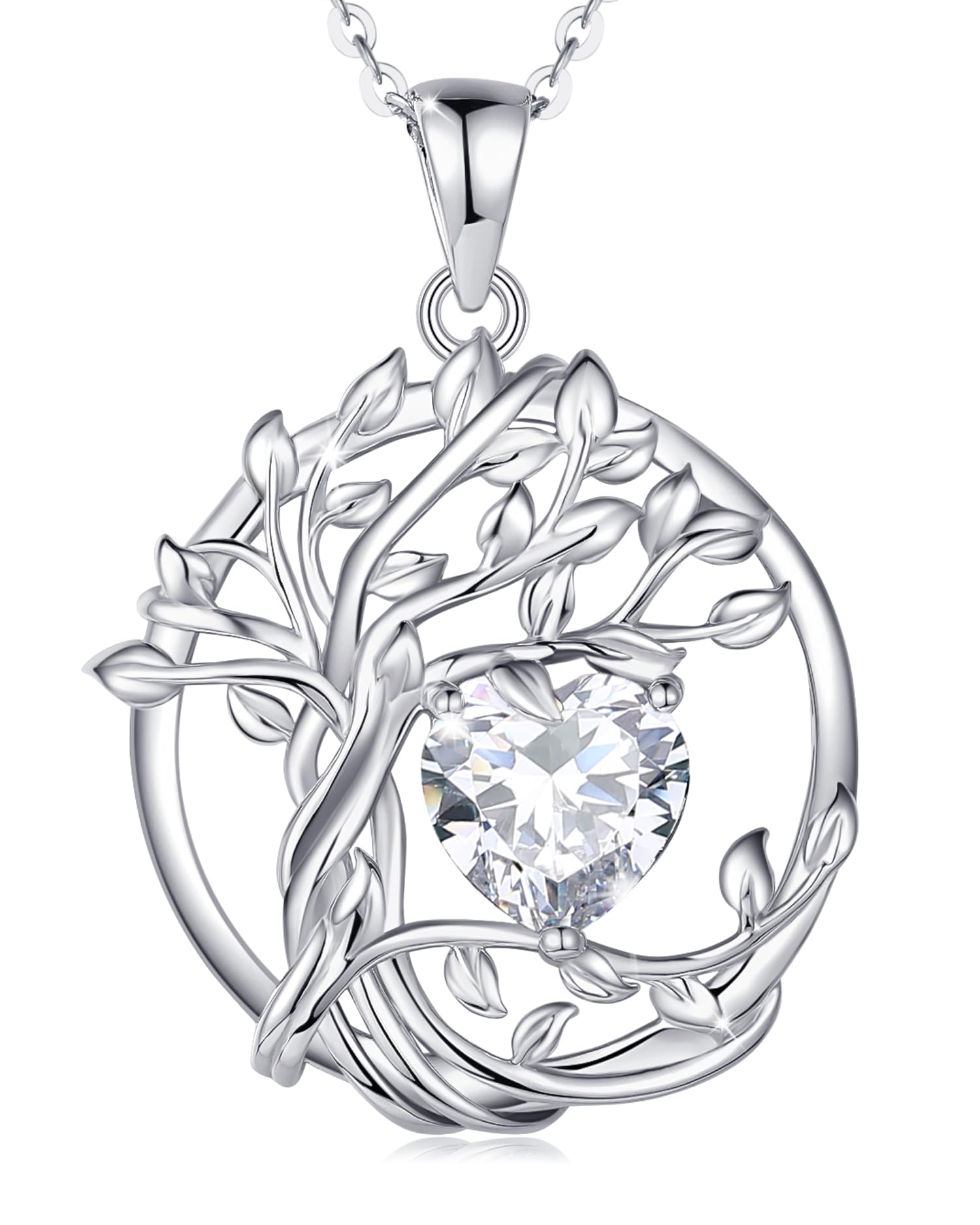 FANCIME Tree of life Birthstone necklace Sterling Silver Pendant Birthstone Necklace Gemstone Anniversary Birthday Jewelry Mothers Day Gifts for Mom Her Wife