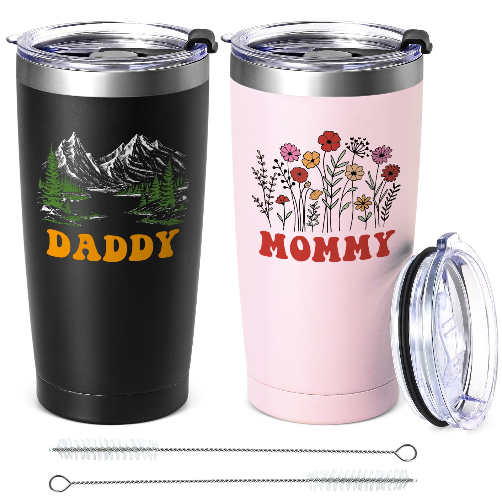 Qtencas Grandma and Grandpa Gifts, Grandparents Christmas Gifts, Grandpa and Grandma insulated Travel Tumbler Set, Gift for Grandparents on Christmas Birthday Anniversary, 20 Oz Black & White