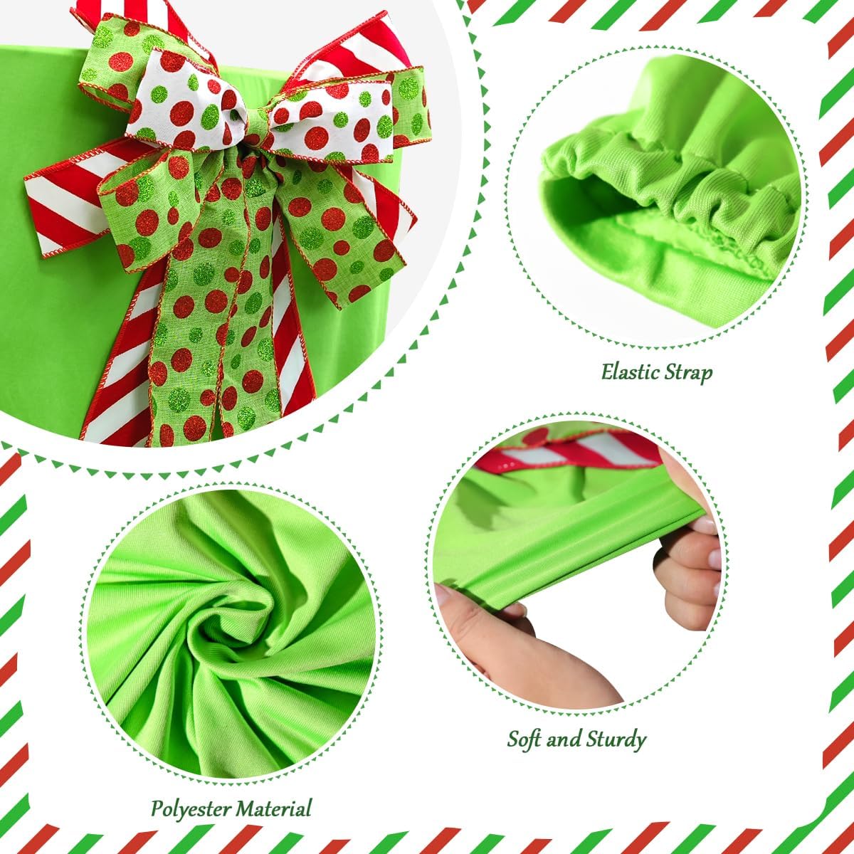 MelonBoat Christmas Chair Back Covers: 4Pcs Green Red Bows Dining Chair Covers, Chair Back Covers for Xmas Holiday Home Kitchen Decorations Dining Room, Office