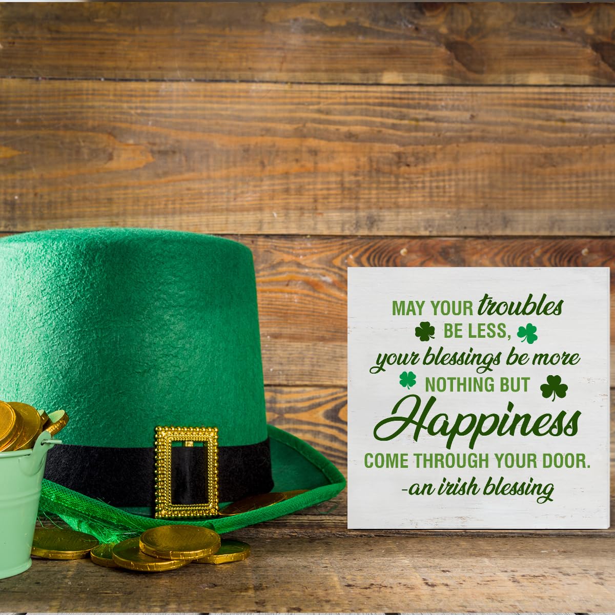 Dumyum St. Patrick's Day Decorative Sign, Wooden, 5 Inches x 5 Inches, Green, Rustic, Tabletop or Wall Mount