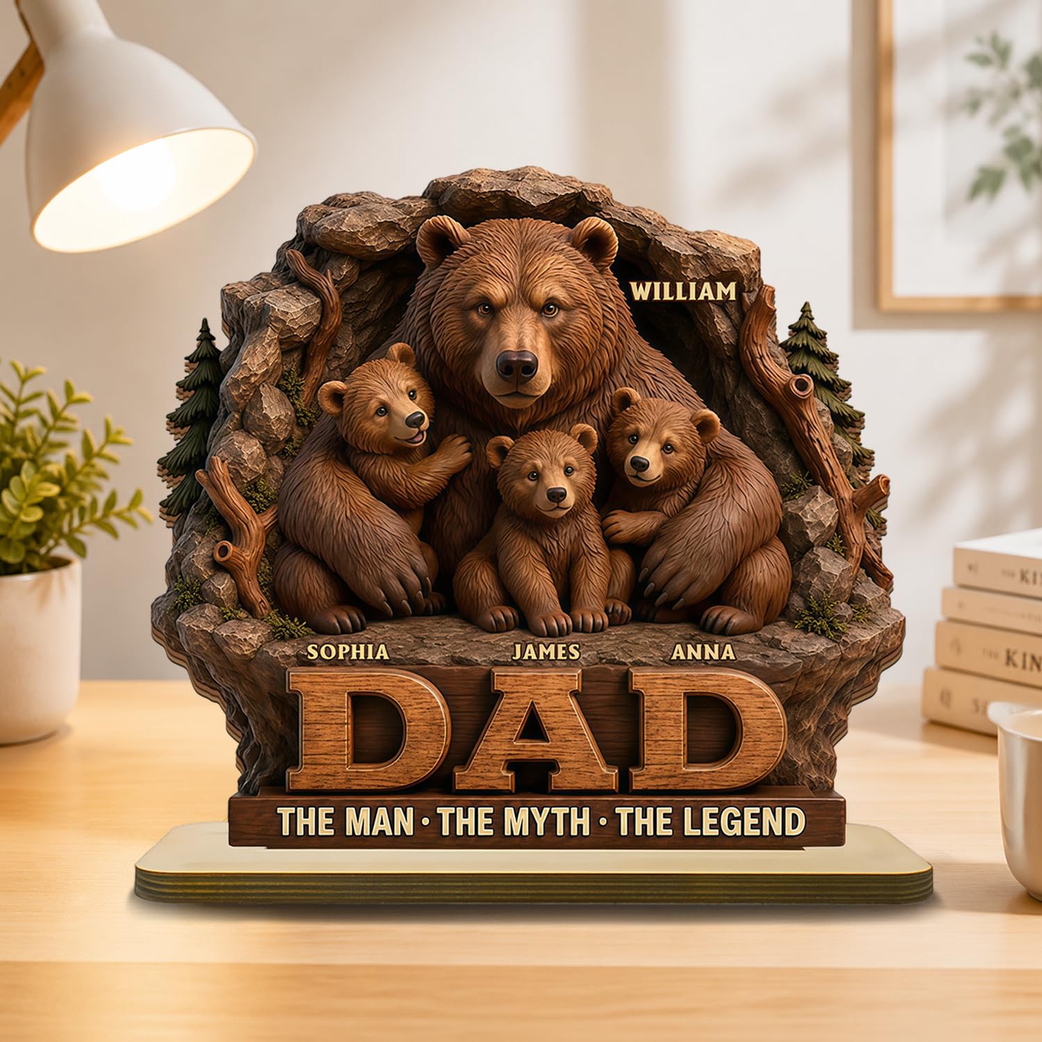 Personalized Fist Bump Dad and Kids Name Wooden Plaque, Custom Fathers Day Plaque for Dad Grandpa, Customized Sign Decorations for Daddy, Grandpa, Heartfelt Father's Day Birthday Gifts for Husband