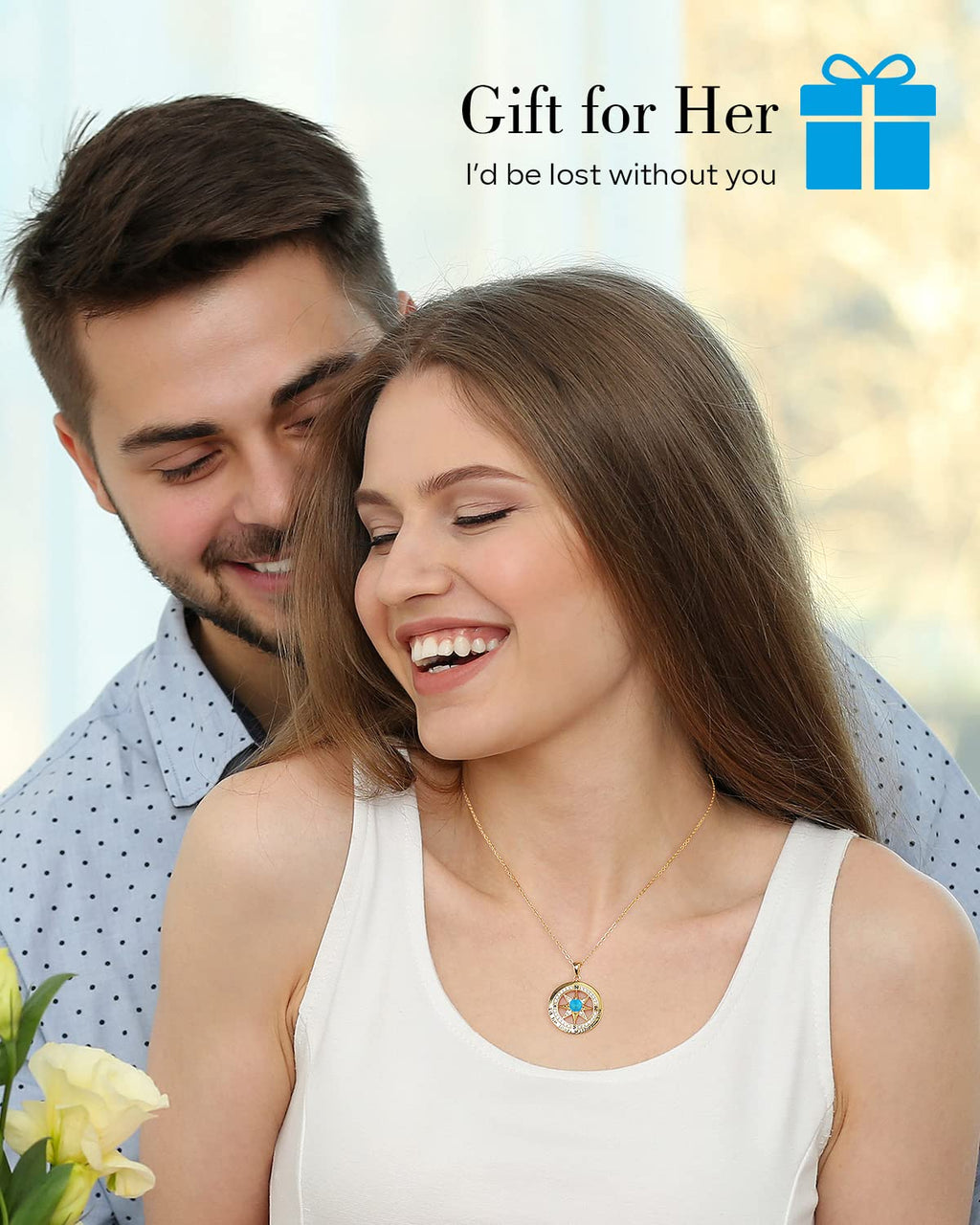 S925 Necklace Gift for Wife |Compass Jewelry |Women Anniversary |Sterling Silver |Girlfriend Birthday Gifts for Her Valentines |I'd be Lost without You |Jewel 18K Gold