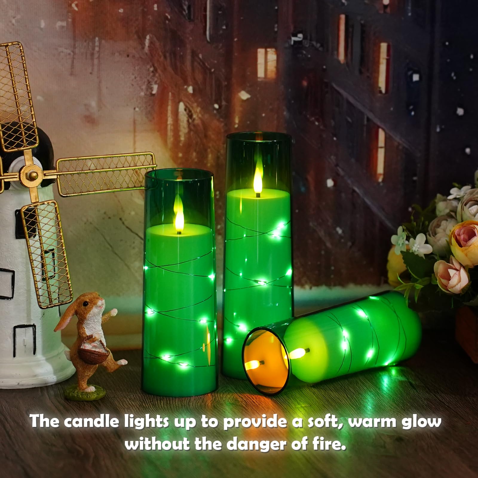 kakoya Flameless LED Candles with Timer 5 Pc Flickering Flameless Candles for Romantic Ambiance and Home Decoration Stable Acrylic Shell,with Embedded Star String，Battery Operated Candles（Red）