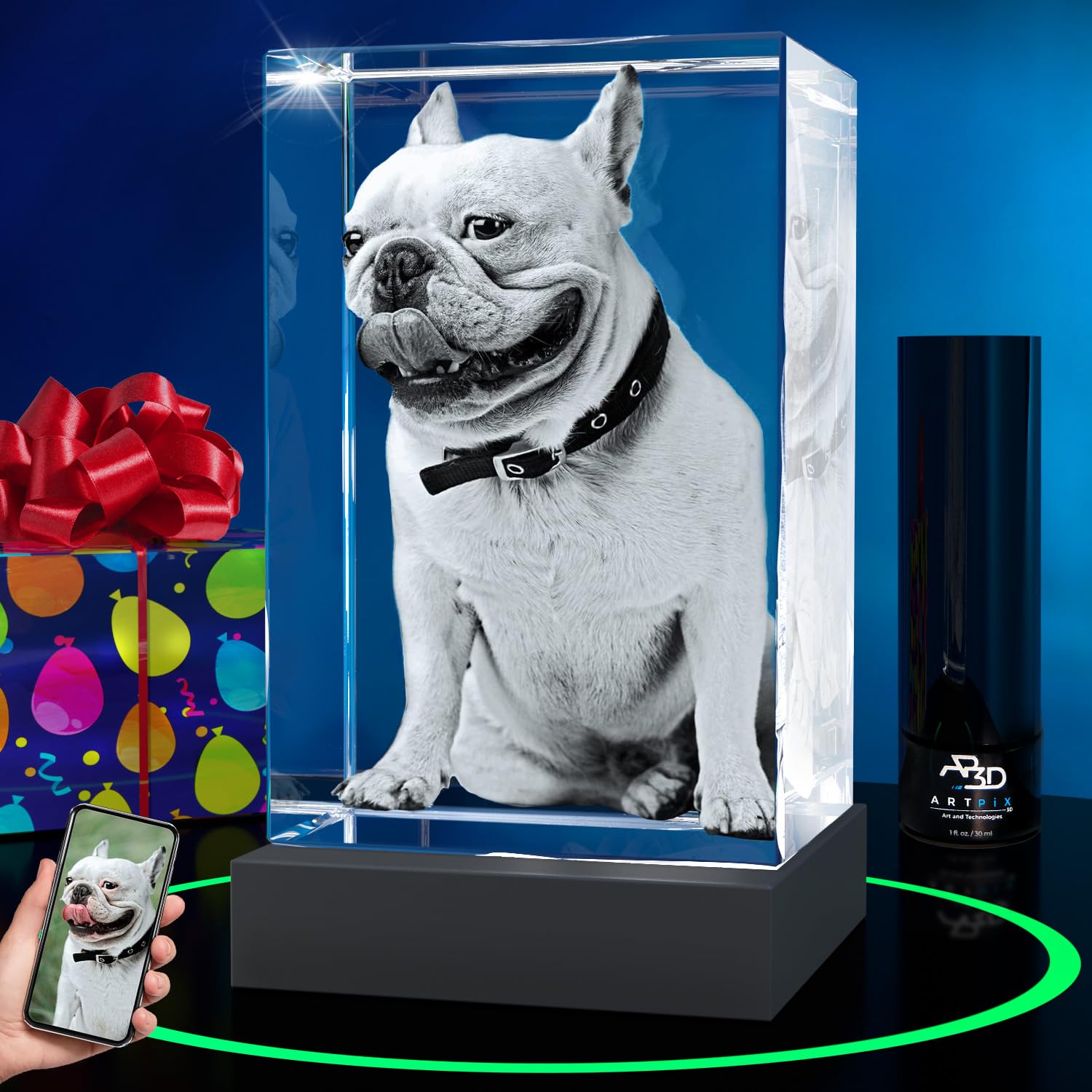 ArtPix 3D Crystal Photo, Personalized Dog Memorial Gifts with Your Own Photo for Dog Lovers, Pet Owners, 3D Laser Etched Picture, Engraved Crystal in Memory of Dog, Customized Gifts